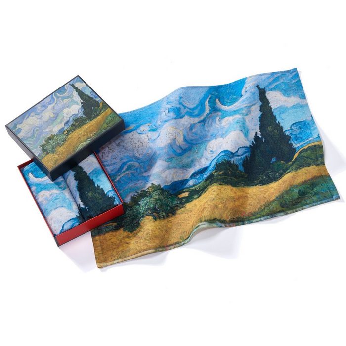 MuseARTa Gästehandtücher Vincent van Gogh - Weizenfeld mit Zypressen Baumwolle (2-St) MuseARTa Gästehandtücher (2 Stück) Kunstwerke Gästehandtücher ca.60x40 cm Geschenkbox