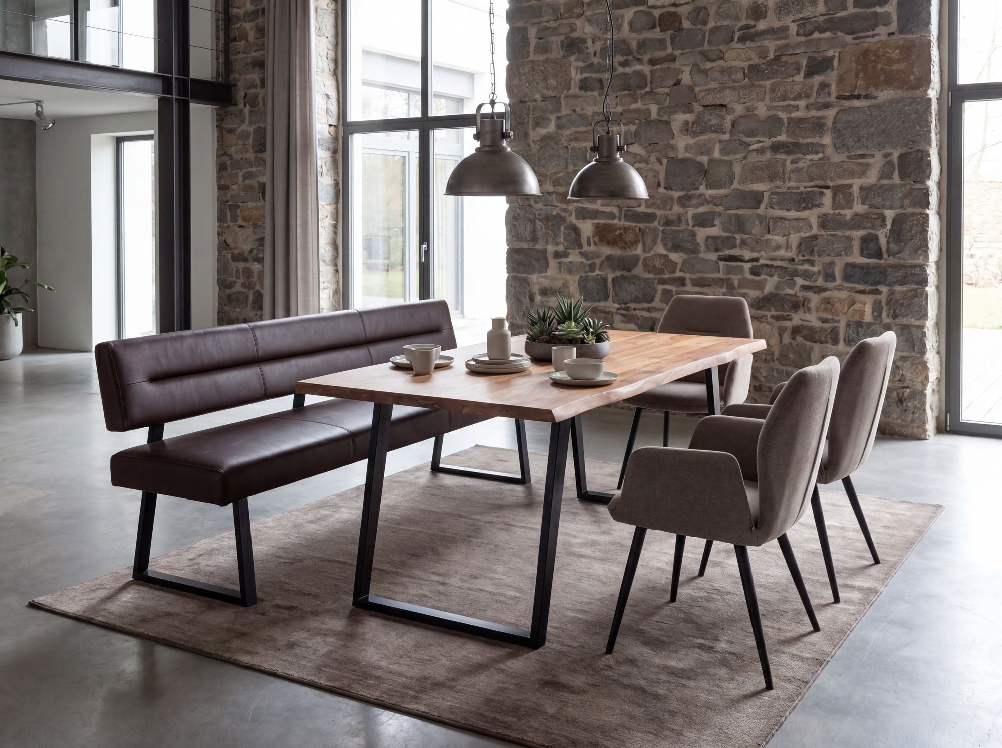 FINEBUY Esstisch FB68317 Esszimmertisch Akazie Massivholz Metall Küchentisch Baumkante (140x80x76 cm Akazie Massivholz, Baumkante Modern), Esszimmertisch U-Beine, Holztisch Esszimmer