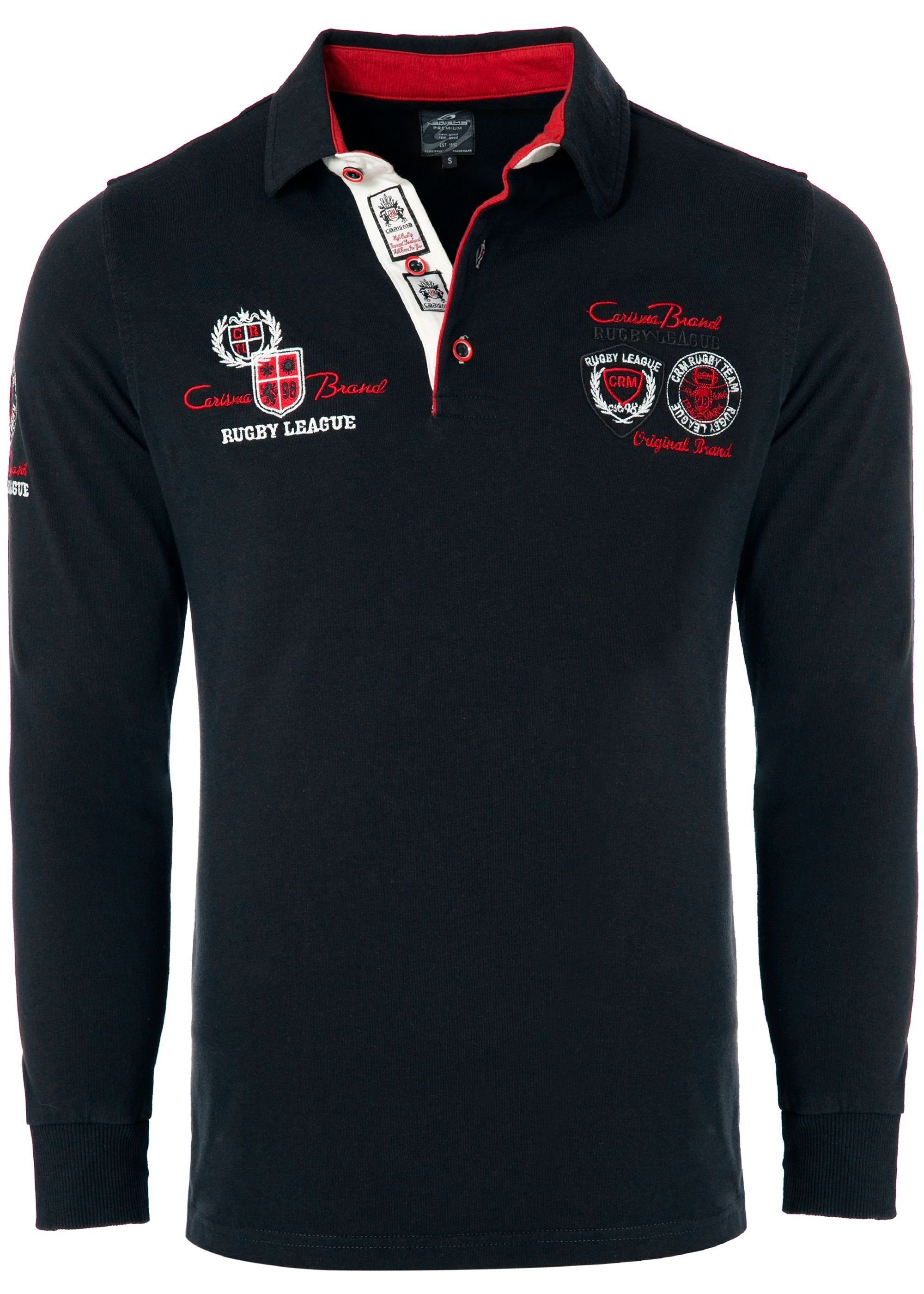 CARISMA Poloshirt mit Stickerei Rugby Team Black