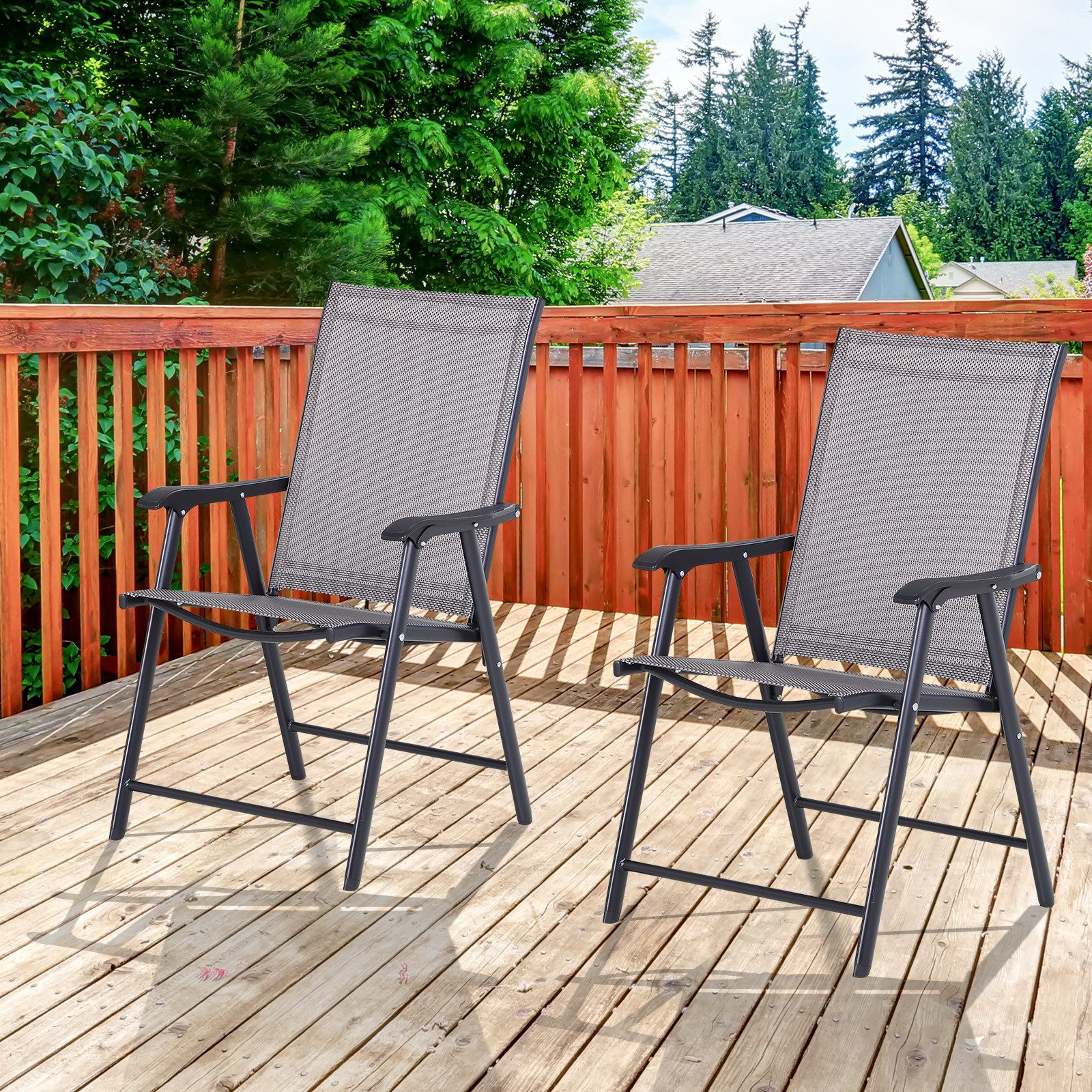 Outsunny Gartenstuhl Klappstuhl 2er Set Campingstuhl Metall grau (Klappstuhl mit Armlehne, 2 St), Metall, Grau, 58 x 64 x 94 cm