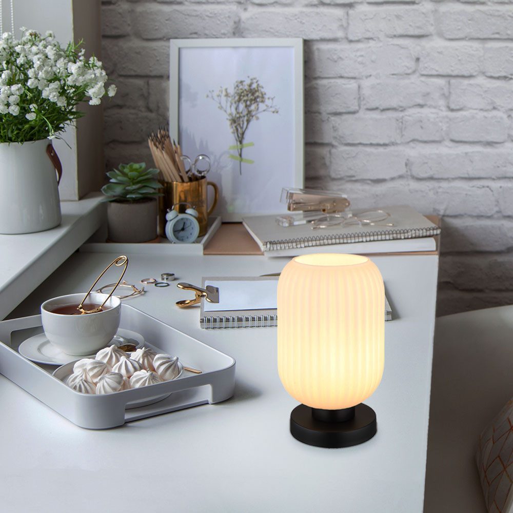 GLOBO LIGHTING Schreibtischlampe, Leuchtmittel inklusive, Warmweiß, Tischleuchte Tischlampe Nachttischlampe weiß Esszimmerlampe Glas LED