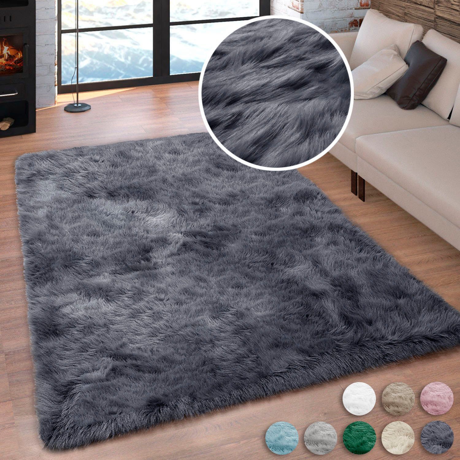 OTTO home Hochflor-Teppich Valeria, Fellteppich, kuschelig, flauschig, rechteckig, Höhe: 60 mm, Kunstfell, weiche Teppiche, Wohnzimmer, Schlafzimmer, Esszimmer