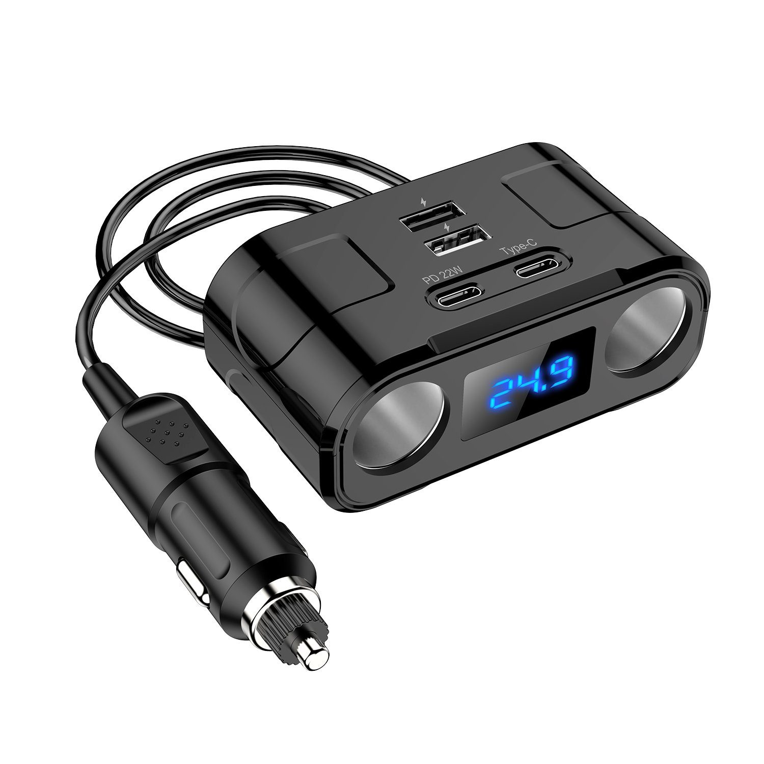 L12C 12V /24V Zigarettenanzünder Auto Ladegerät mit 2x USB 2x Typ-C PD KFZ-Netzteil
