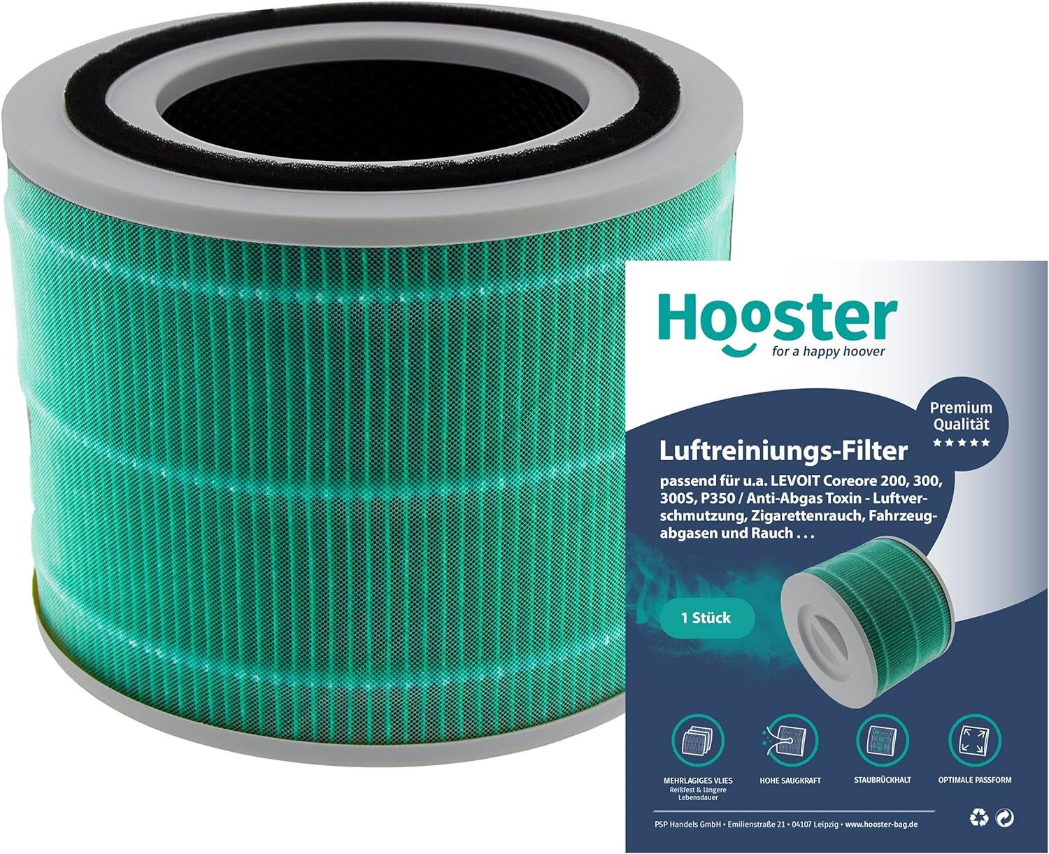 Hooster Luftfilter 1 Filter Toxin-Absorber kompatibel mit LEVOIT H13 Core 300s, / Core 300, HEPA Ersatzfilter gegen Luftverschmutzungen