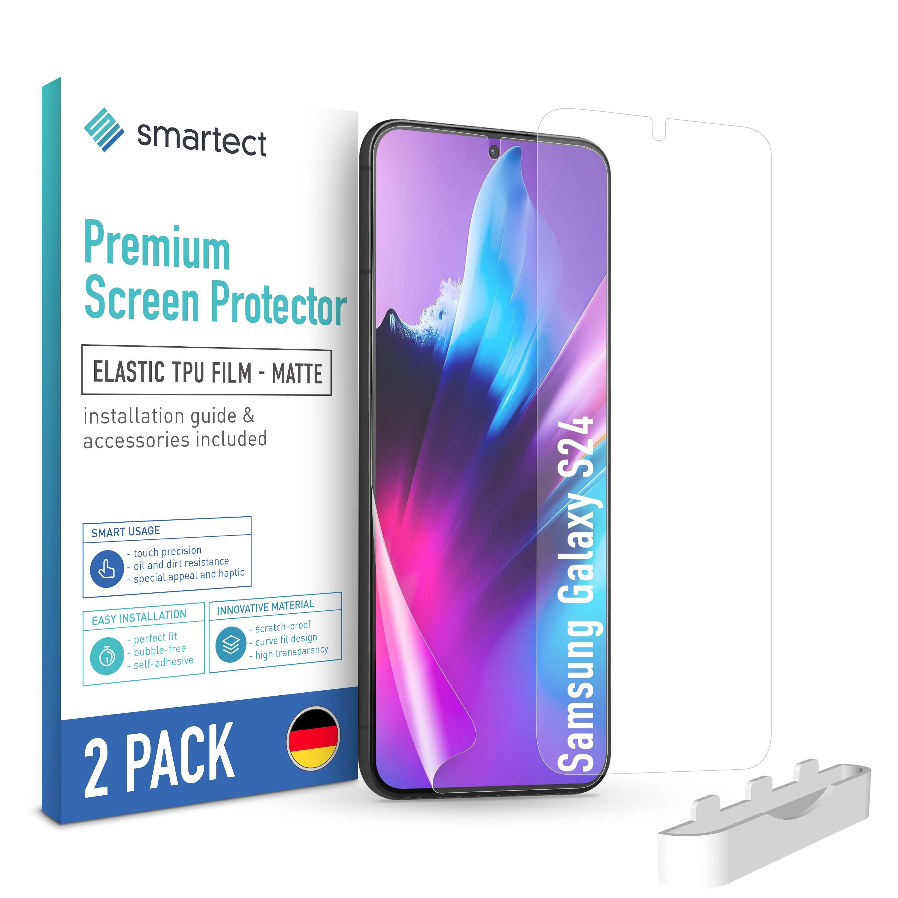 smartect Displayschutzfolie TPU Schutzfolie Matt für Samsung Galaxy S24, Set, 2 Stück, Panzerfolie Bildschirm Displayfolie