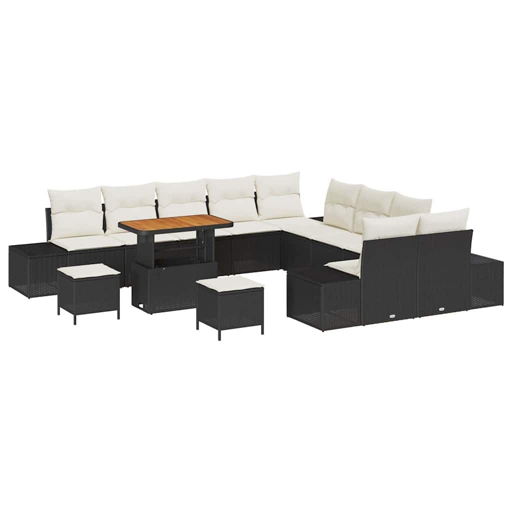 vidaXL Loungesofa Gartensofa-set mit Kissen 13 pcs Schwarz Poly Rattan, 13 Teile