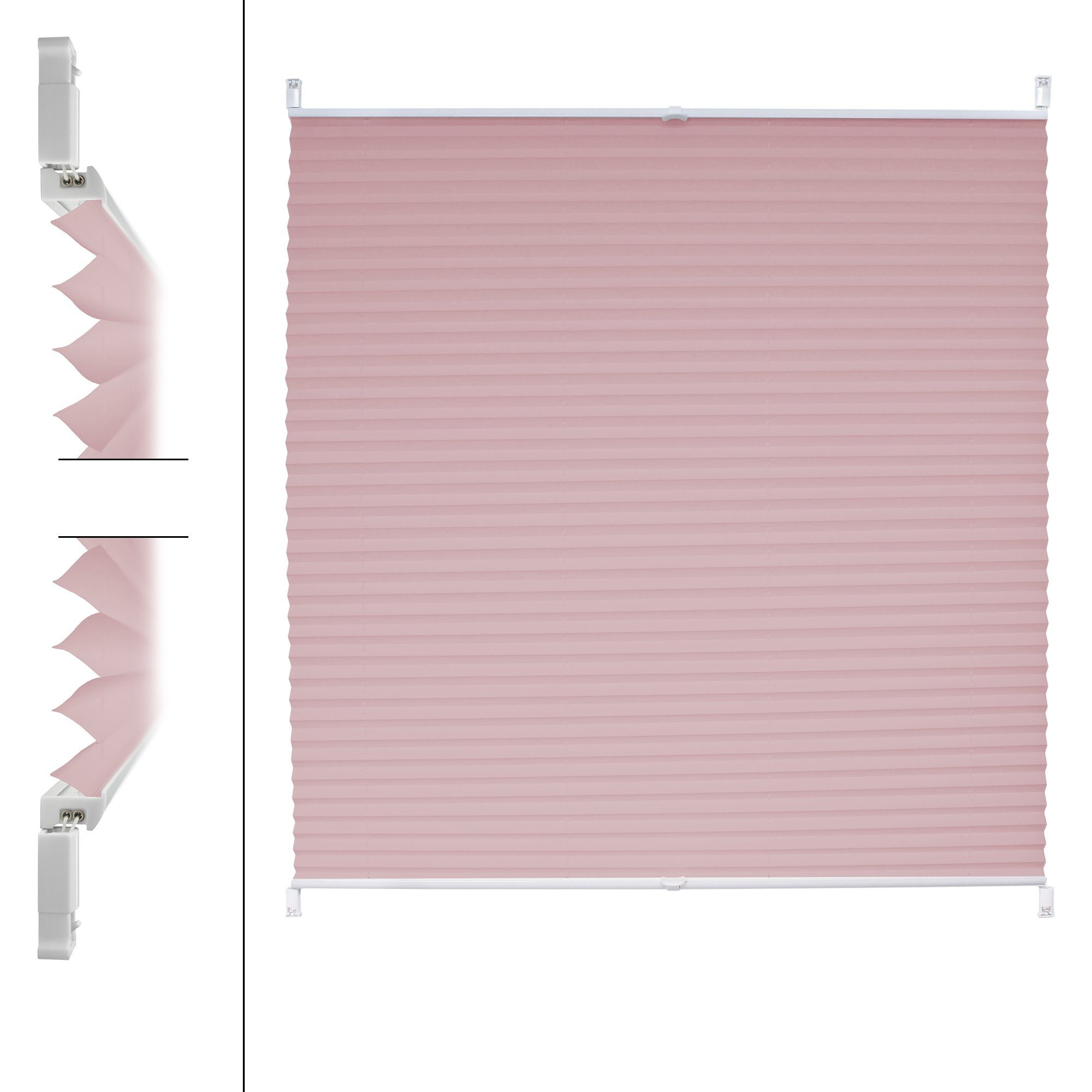 Klemmfix, 100x150 Fenster/Tür rosa, Plissee ECD Klemmfix Rosa Germany, ohne 100x150cm Klemmträger EasyFix Befestigungsmaterial, inkl. cm, Bohren