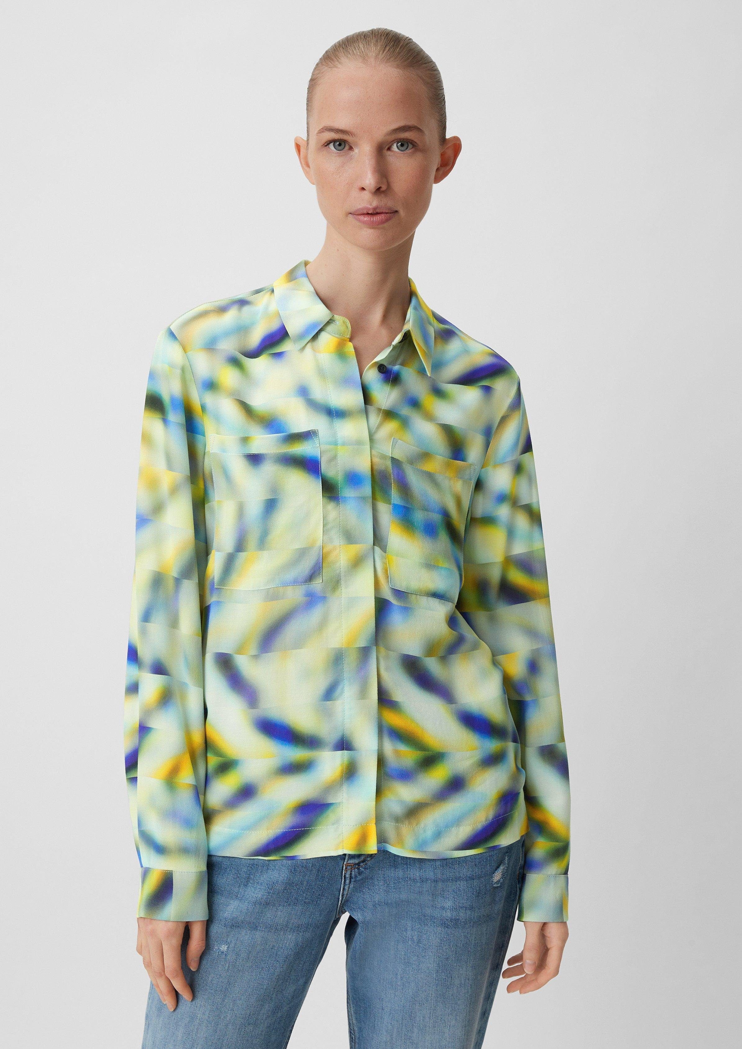 Langarmbluse Viskosebluse mit Allover-Print