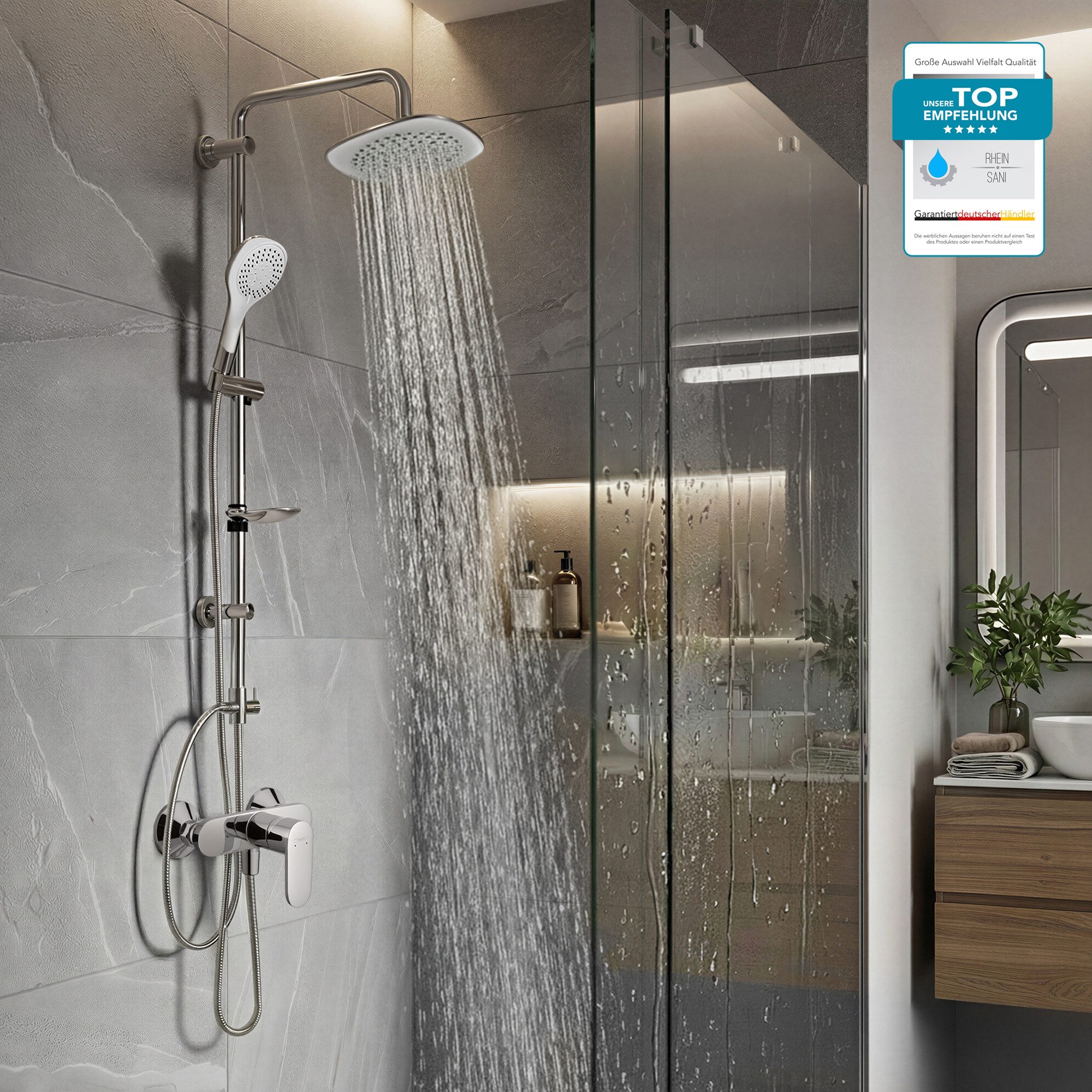 hansgrohe Duscharmatur Vernis Blend Einhebelmischer Set mit Aloni Handbrause und Regendusche (Spar-Set) Aufputz Wandmontage, Armatur in chrom oder schwarz matt