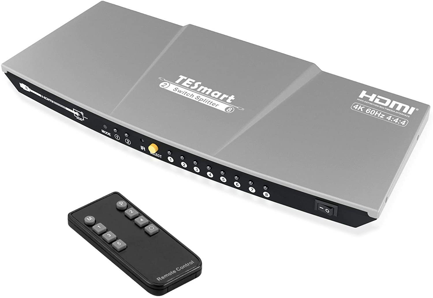 TESmart 2×8 HDMI Splitter Switch 2 in 8 Out HDMI-Switch Unterstützung  4K@60Hz HDR 10 HDCP 2.2 mit IR-Fernbedienung, Auto Switch, EDID Management  HSW0208A1U Computer-Adapter