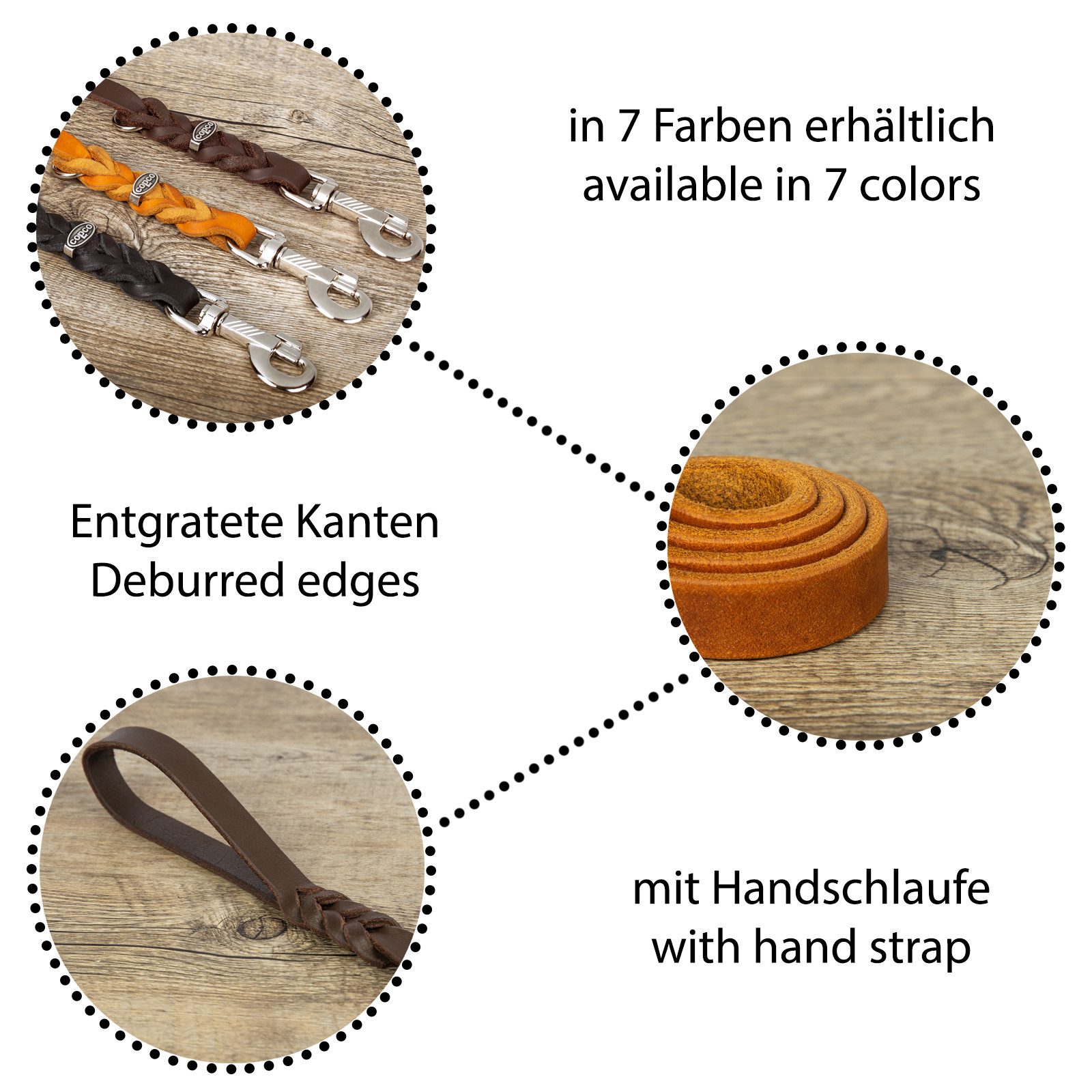 CopcoPet Hundeleine Fettlederleine mit Handschlaufe, Leder
