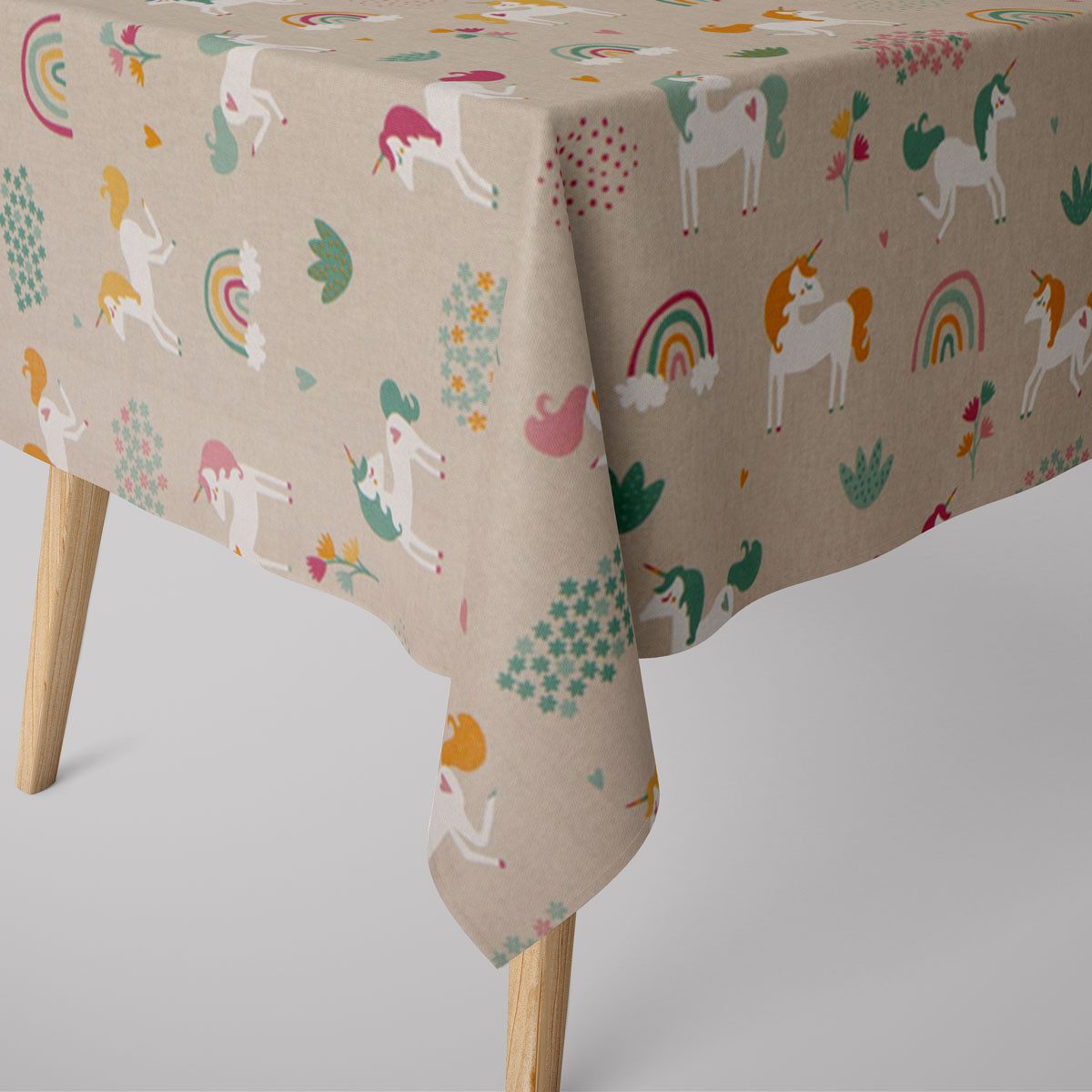 SCHÖNER LEBEN. Tischdecke SCHÖNER LEBEN. Tischdecke Einhörner Regenbogen natur bunt, handmade