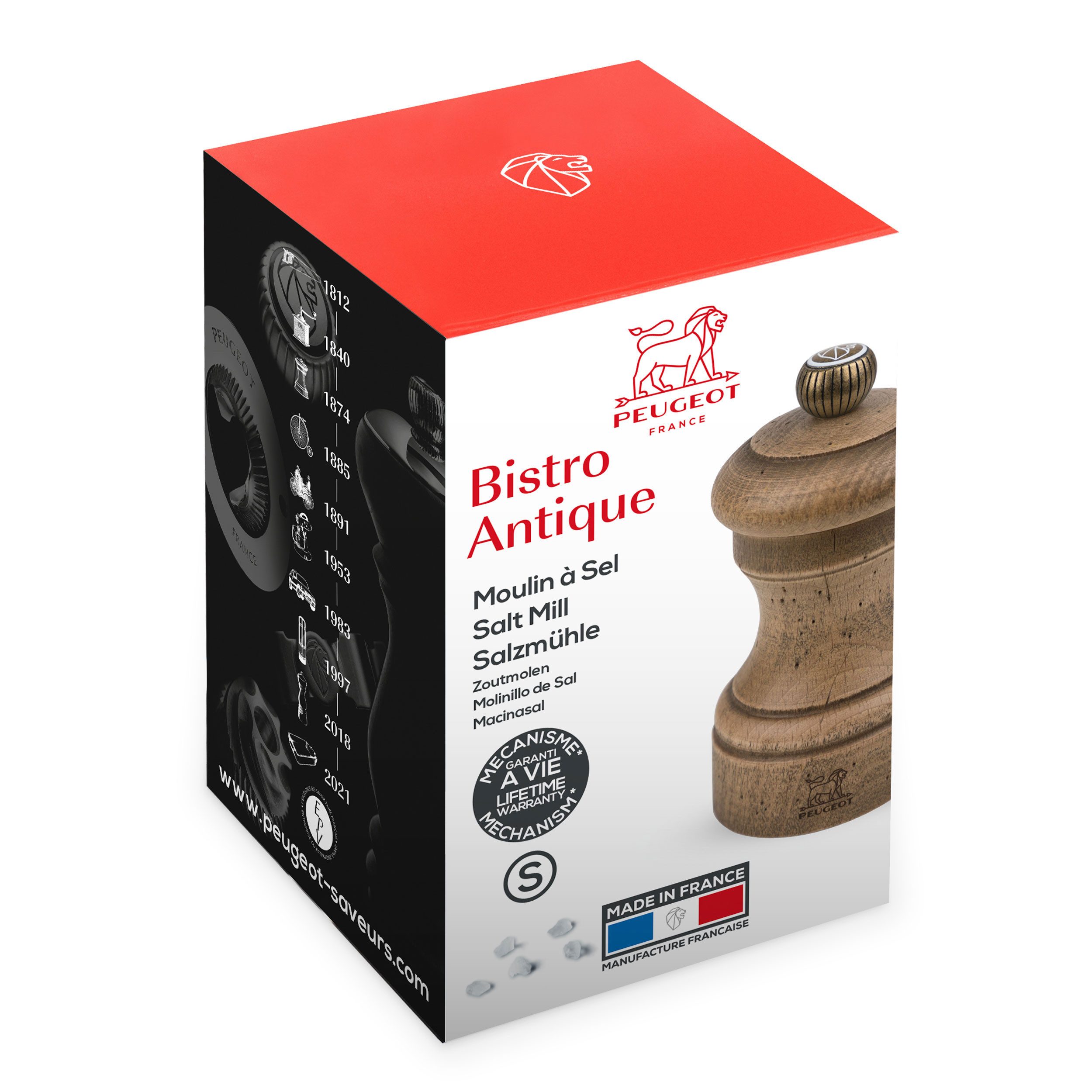 PEUGEOT Salzmühle BISTRO ANTIQUAIRE 10cm Buchenholz Stahlmahlwerk Manuell Manuell