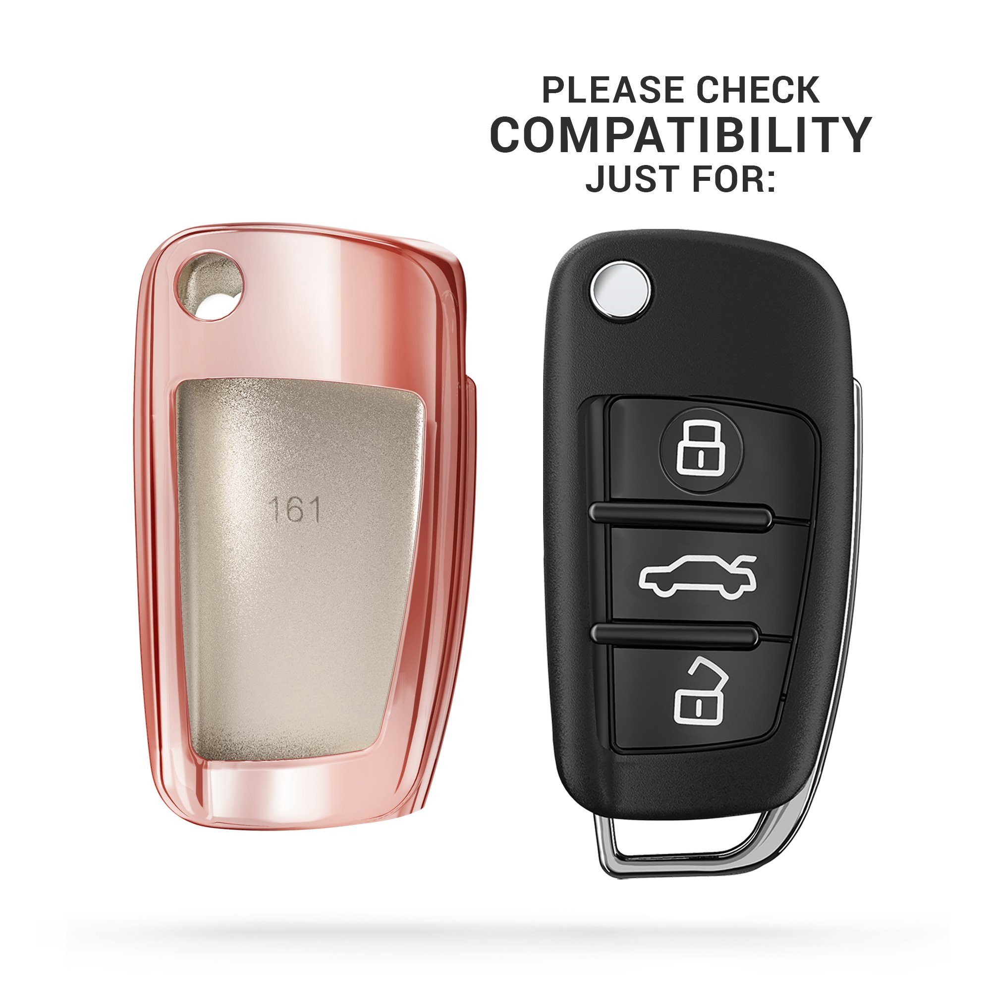Autoschlüssel Hochglanz Hülle Rosegold kwmobile Schutzhülle Schlüsseltasche für Schlüsselhülle TPU Cover Audi,