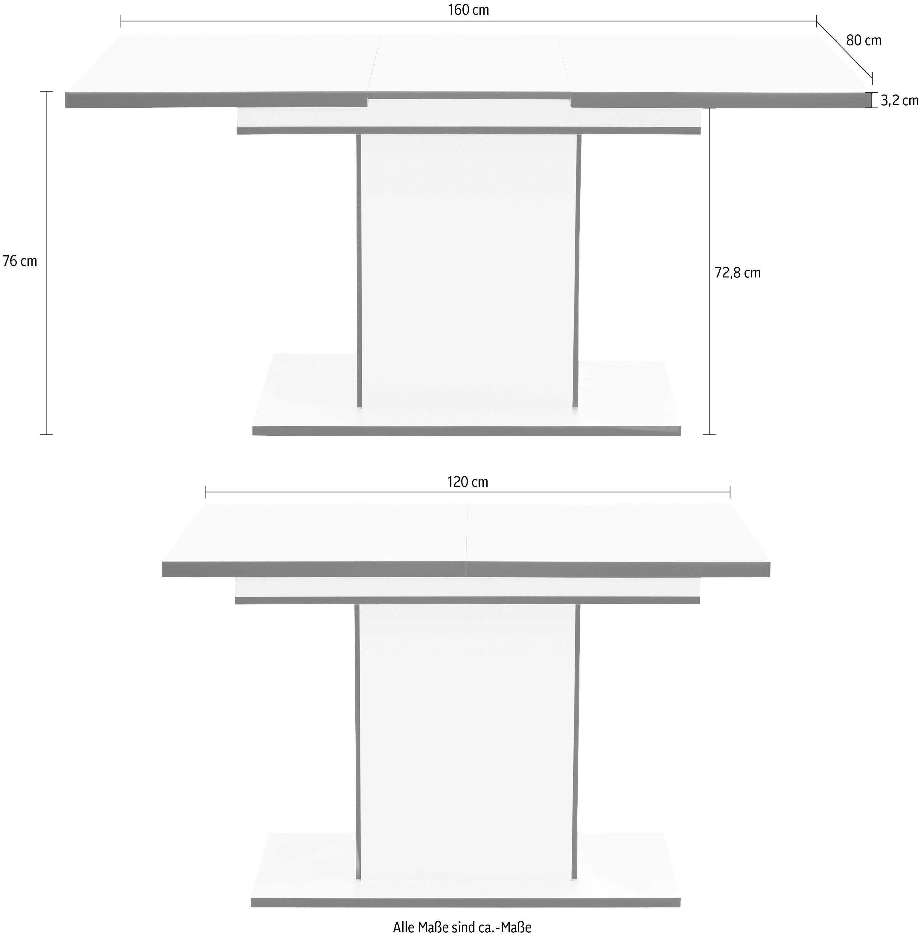 weiß/schwarz weiß/schwarz | Esstisch Einlegeplatten cm ausziehbar durch | weiß/schwarz 120-160 Ariana, innenliegende HELA