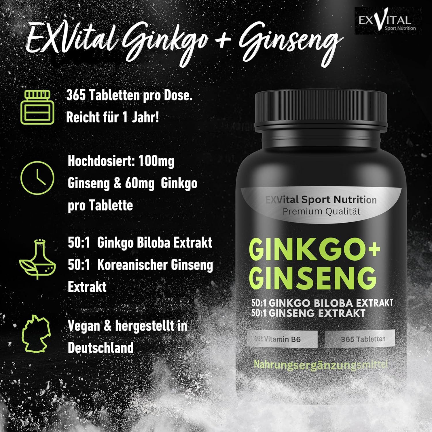 Ginkgo Biloba, Koreanischer Ginseng 365 Tabletten Tabletten, 365 St., 109 g