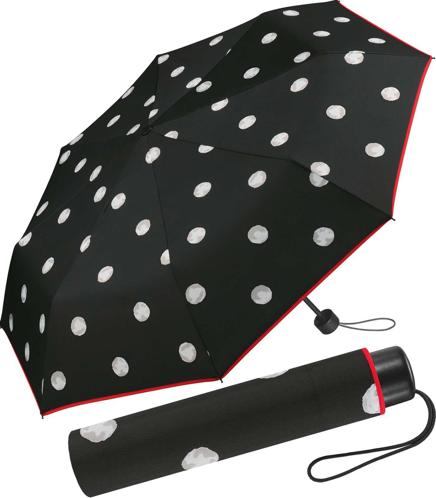HAPPY RAIN Langregenschirm schlanker Damen-Regenschirm mit Handöffner, bedruckt mit stilvollen weißen Punkten