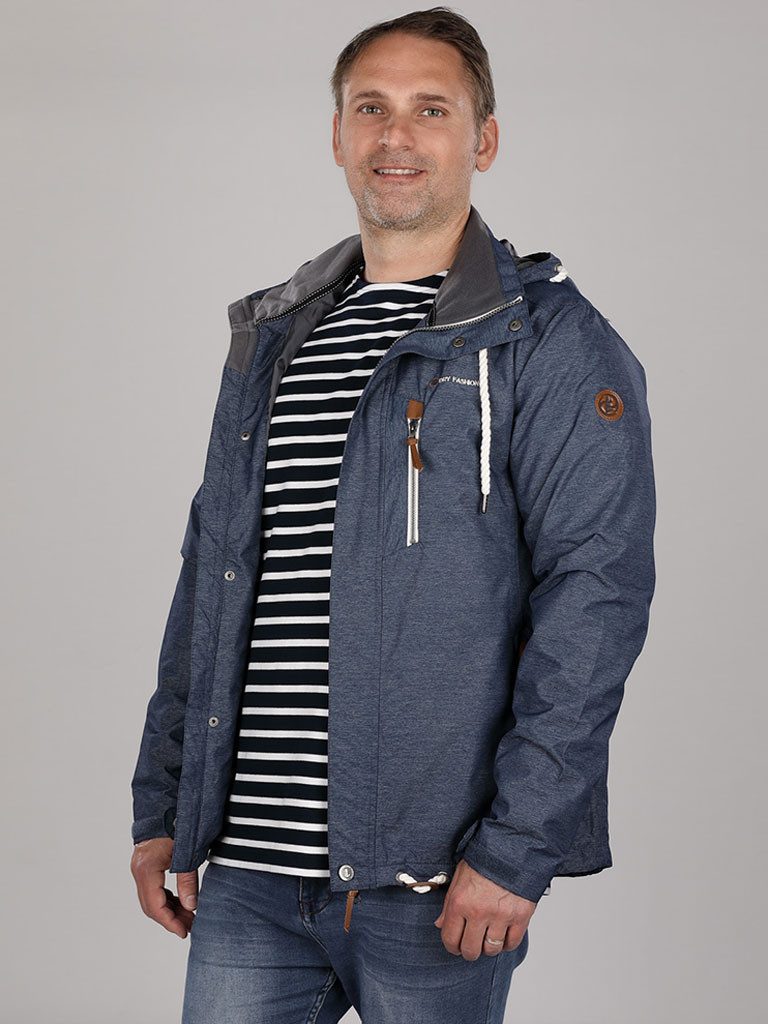 Dry Fashion Funktionsjacke Herren Jacke Husum Meliert - Verstellbare Kapuze Wasserdicht Winddicht