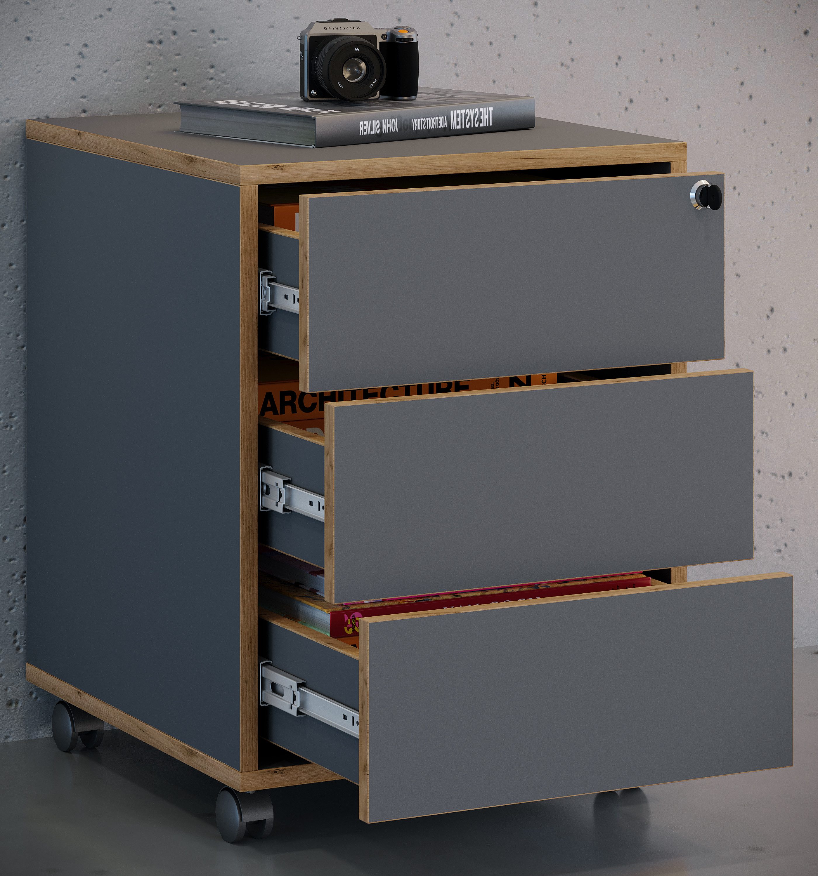 VCM Rollcontainer Holz Rollcontainer Bürocontainer Salia 3 Schublade