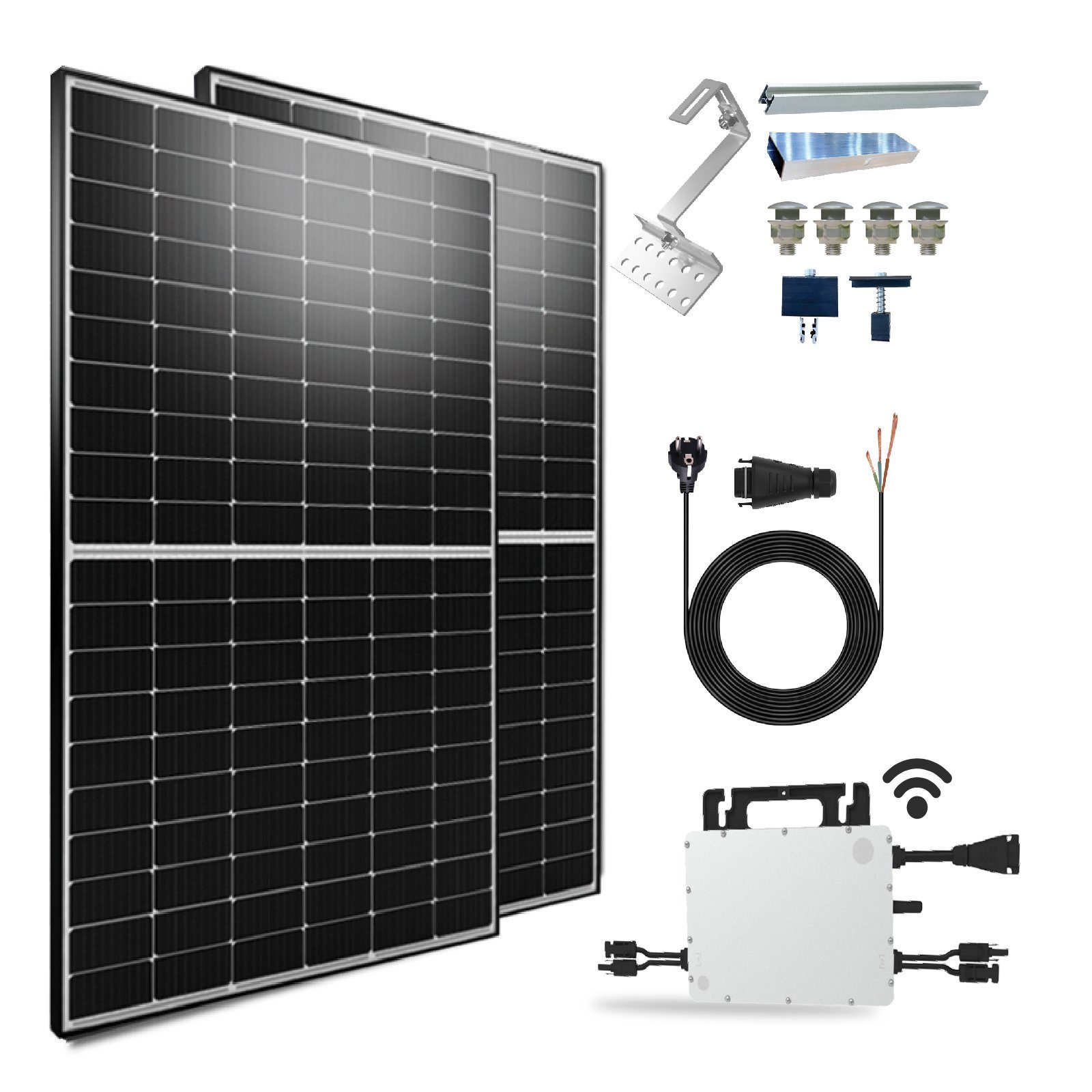 inkl. Solarmodule, Wechselrichter, Hoymiles 1000W 500W und Komplettset Schukostecker Upgradefähiger WIFI SOLAR-HOOK PV-Montage HMS-800-2T 10M Balkonkraftwerk Solaranlage Ziegeldach etm