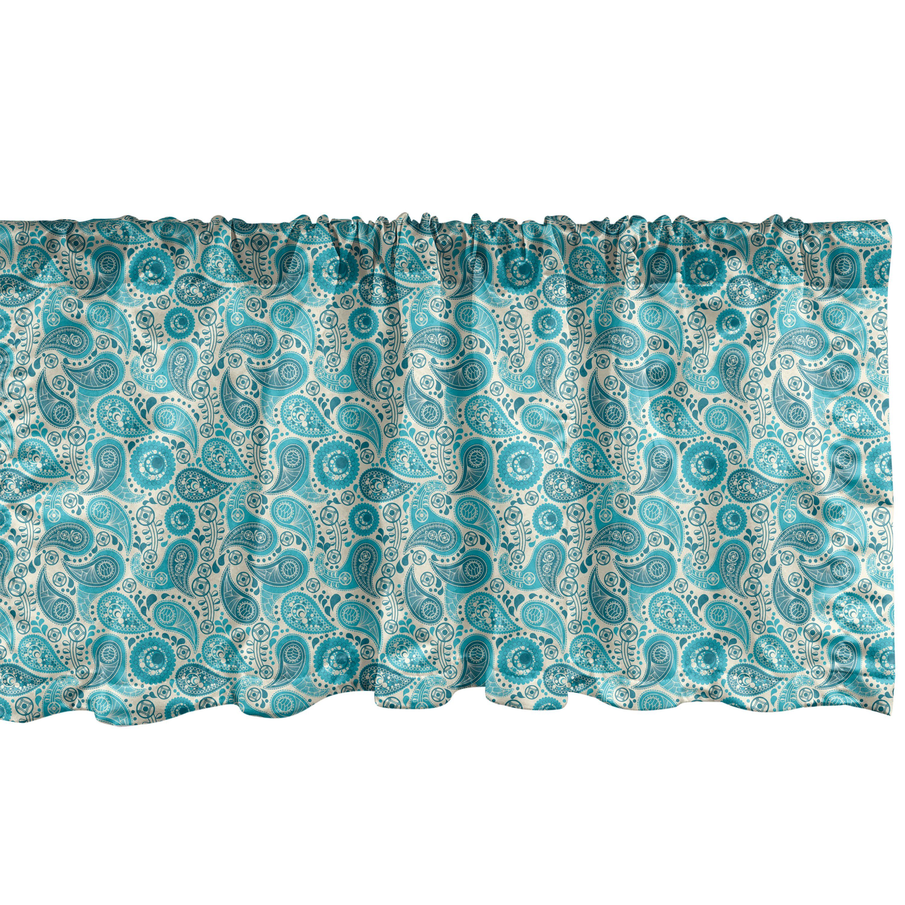 Scheibengardine Vorhang Volant für Küche Schlafzimmer Dekor mit Stangentasche, Abakuhaus, Microfaser, Paisley Paisley Blue Flowers