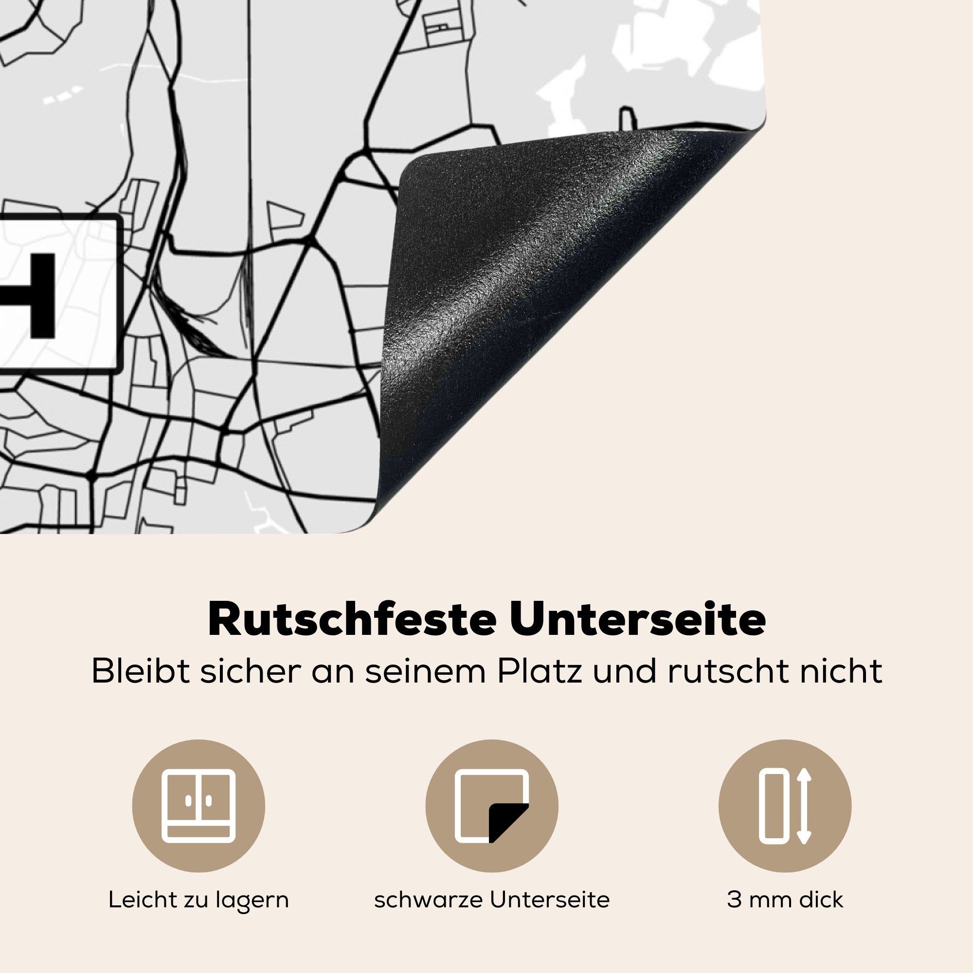 MuchoWow Herdblende-/Abdeckplatte cm, 78x78 Ceranfeldabdeckung, Hürth Karte, - - Stadtplan für tlg), Vinyl, küche (1 Arbeitsplatte Deutschland 