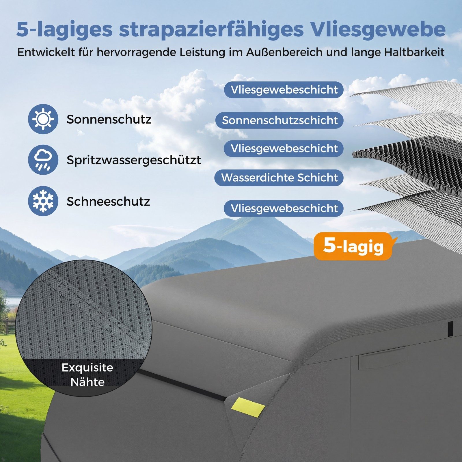COSTWAY Wohnwagenschutzhülle, Wohnwagen Abdeckung aus Vliesstoff, wetterfest