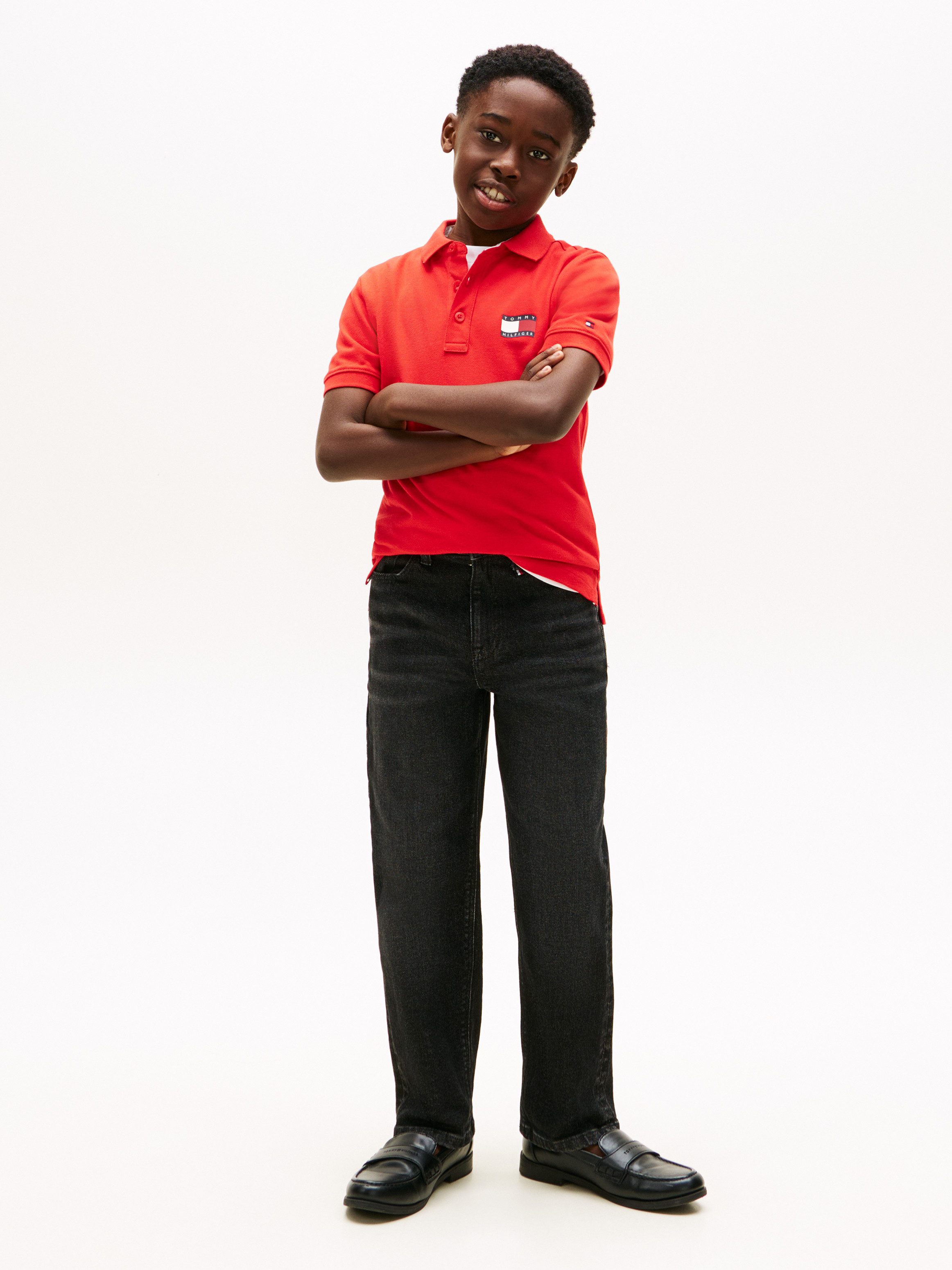 Tommy Hilfiger Poloshirt WAVY FLAG POLO ITHICA PLACKET SHORT SLEEVE Kinder bis 16 Jahre, Baumwoll-Piqué, regular fit