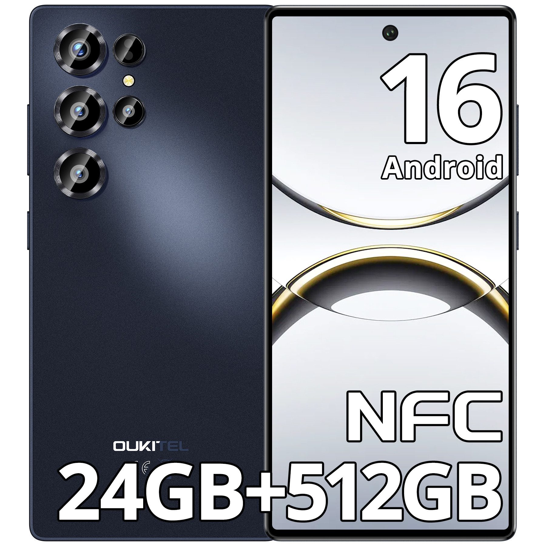 OUKITEL C66 Handy Ohne Vertrag Android 16 Smartphone (17,09 cm/6.73 Zoll, 512 GB Speicherplatz, 64 MP Kamera, 5000mAh, 24(8+16)GB+512GB /1TB, 6.73" HD+ 120Hz, Dual SIM/ OTG/ GPS)