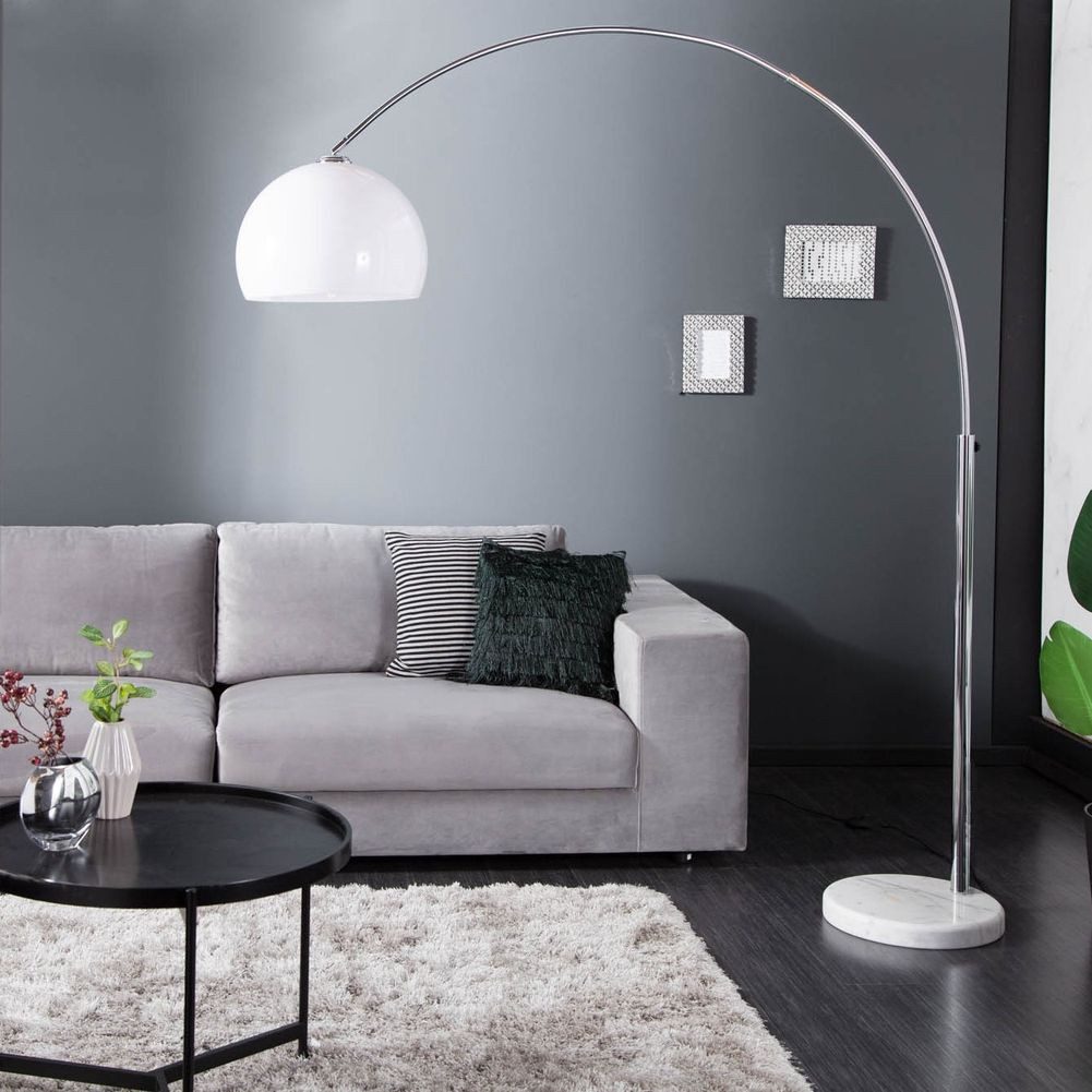 cagü Bogenlampen Design Bogenlampe LUXX Weiß mit Marmorfuß Weiß verstellbar 175-205cm, Ein-/Ausschalter, ohne Leuchtmittel, E27