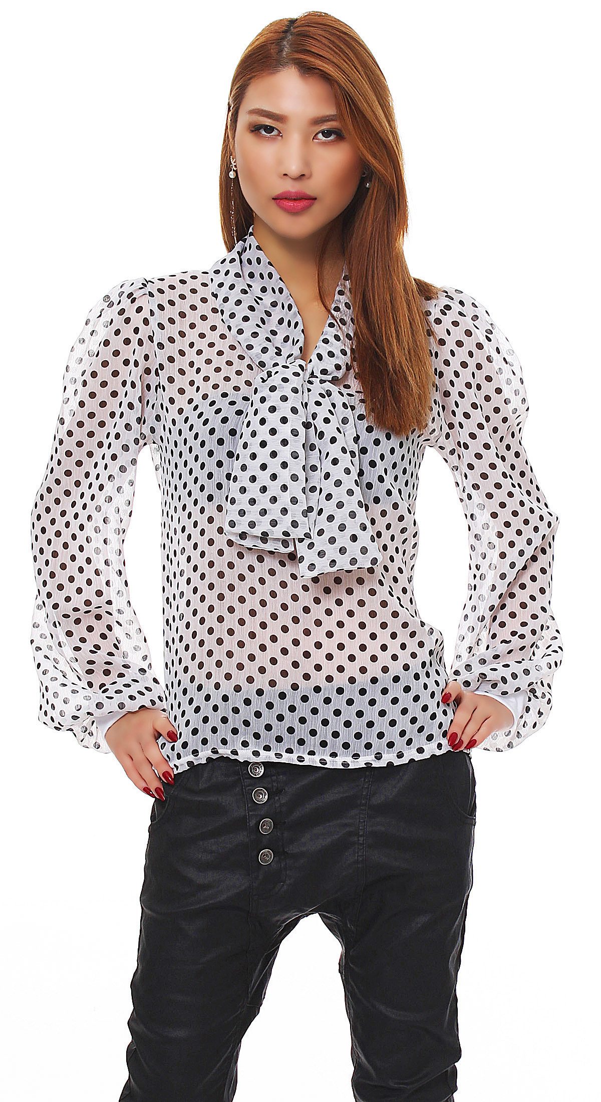 Klassische Bluse Damen Bluse mit Schleife gepunktet