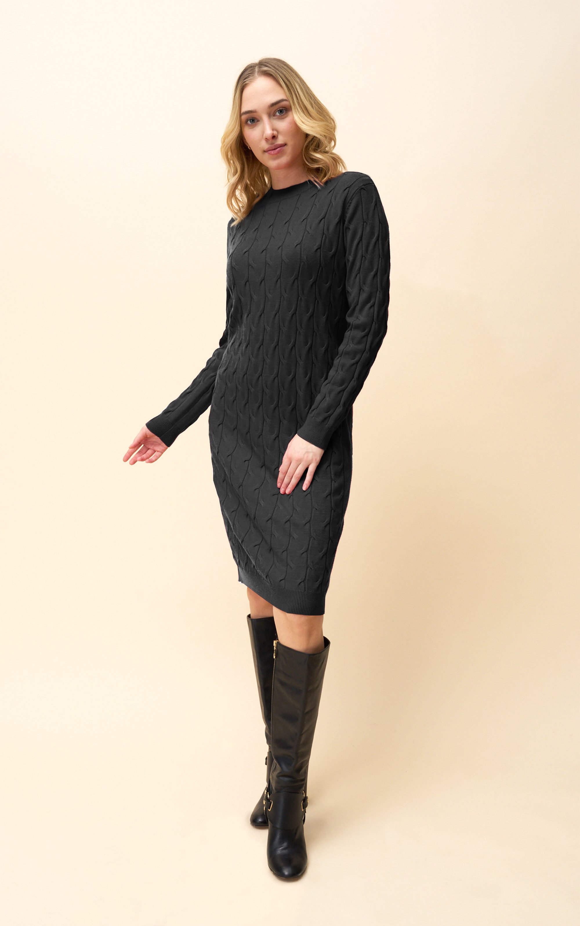 Passioni Strickkleid Knielang mit Zopfmuster günstig online kaufen