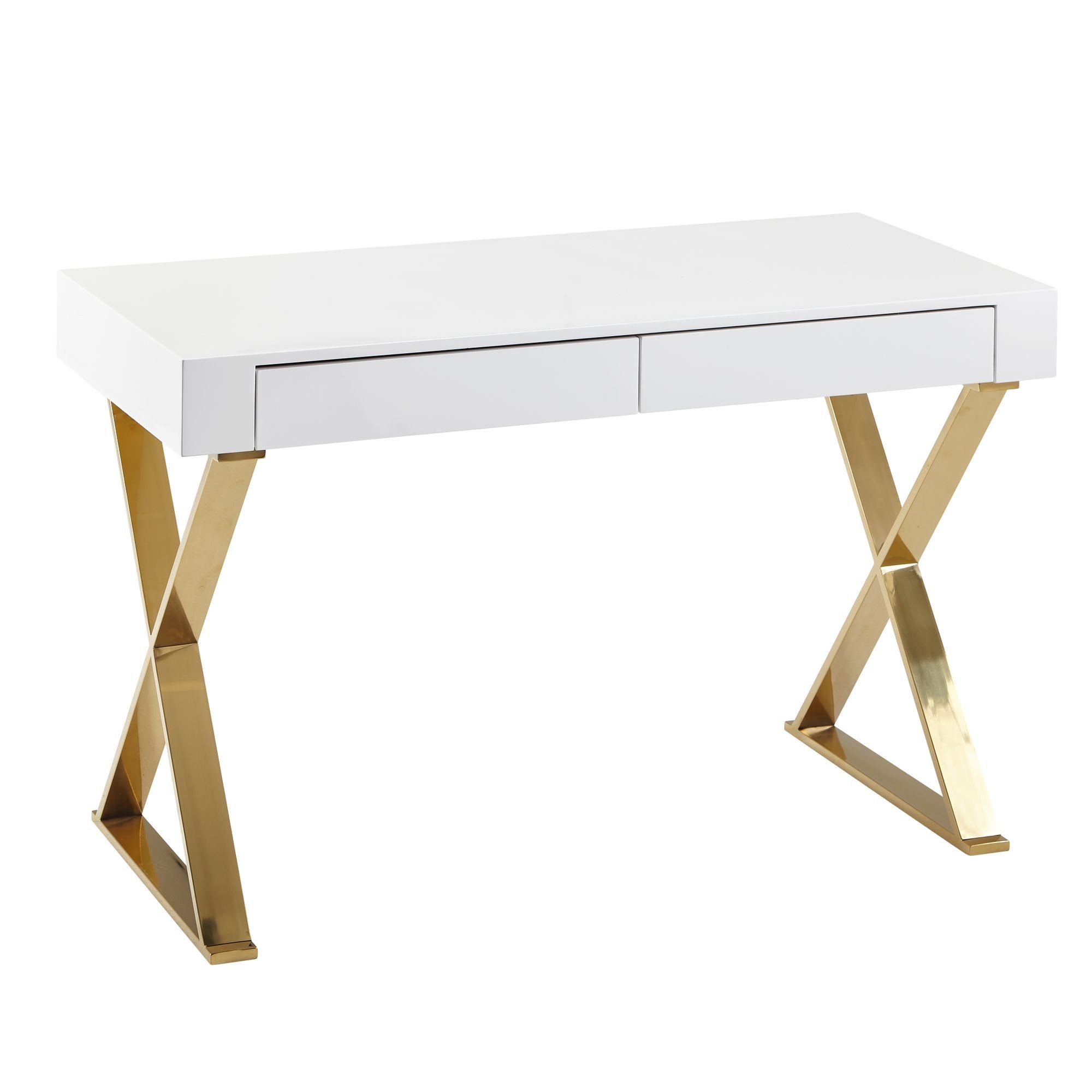 KADIMA DESIGN Schreibtisch Weißer Computertisch mit goldenen Beinen, stilvoll & geräumig
