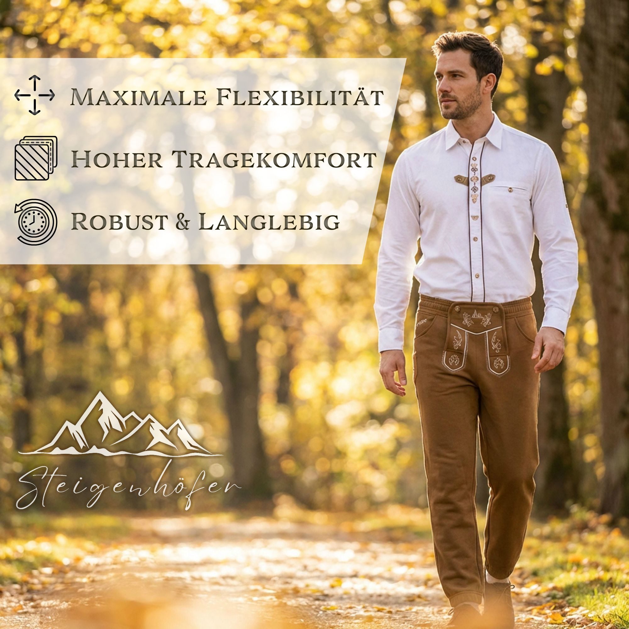 Steigenhöfer Manufaktur Trachtenhose Lange Jogginghose mit Kordelzug im Lederhosen Look - Marius Jogging Lederhose Herren Tracht - Für dein Oktoberfest Herren Outfit
