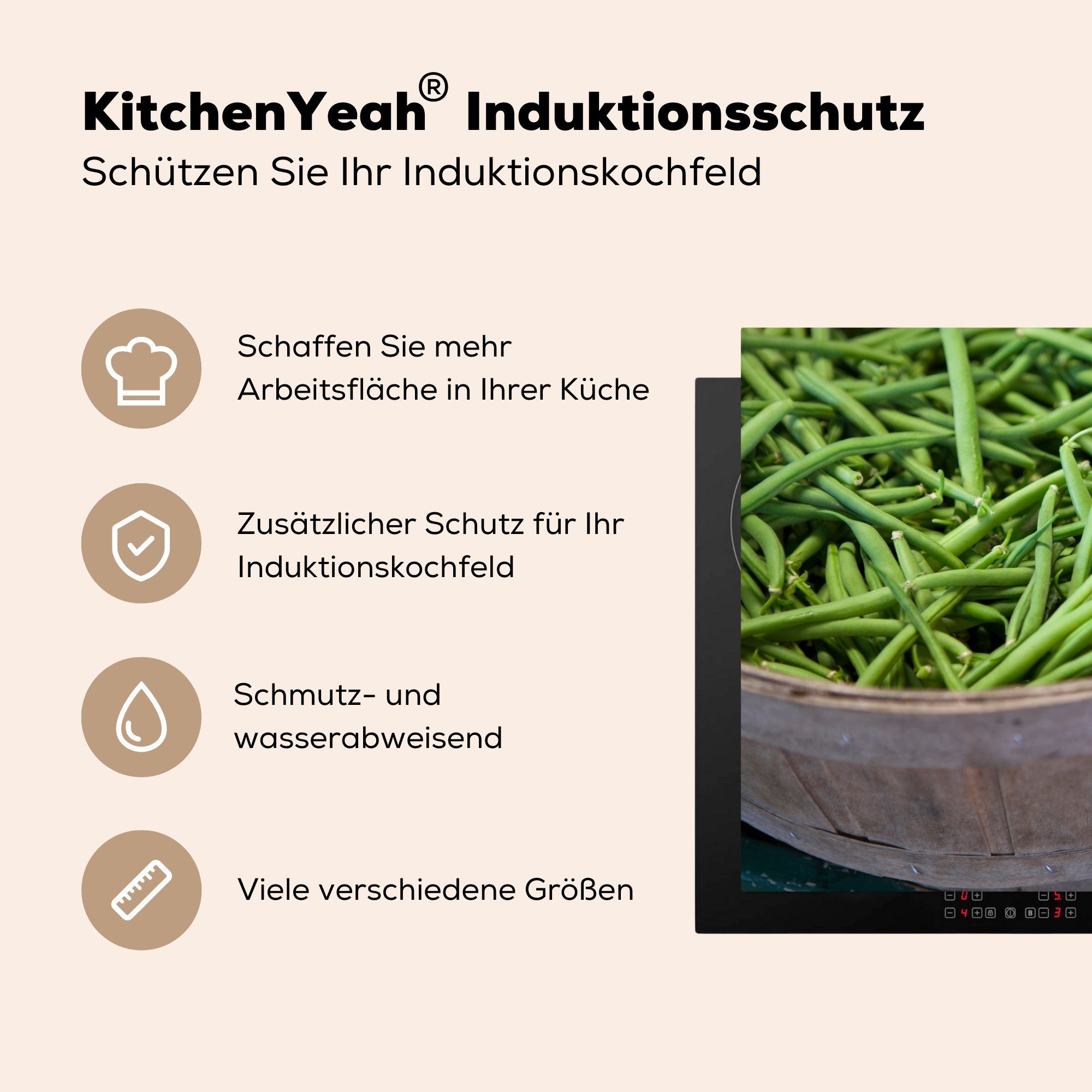 Ein Vinyl, Schutz Bohnen Ceranfeldabdeckung für 81x52 küche, mit Holzfass, die Herdblende-/Abdeckplatte (1 grünen Induktionskochfeld gefülltes MuchoWow tlg), cm,