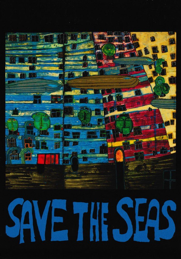 Postkarte Kunstkarte Hundertwasser "SAVE THE SEAS"