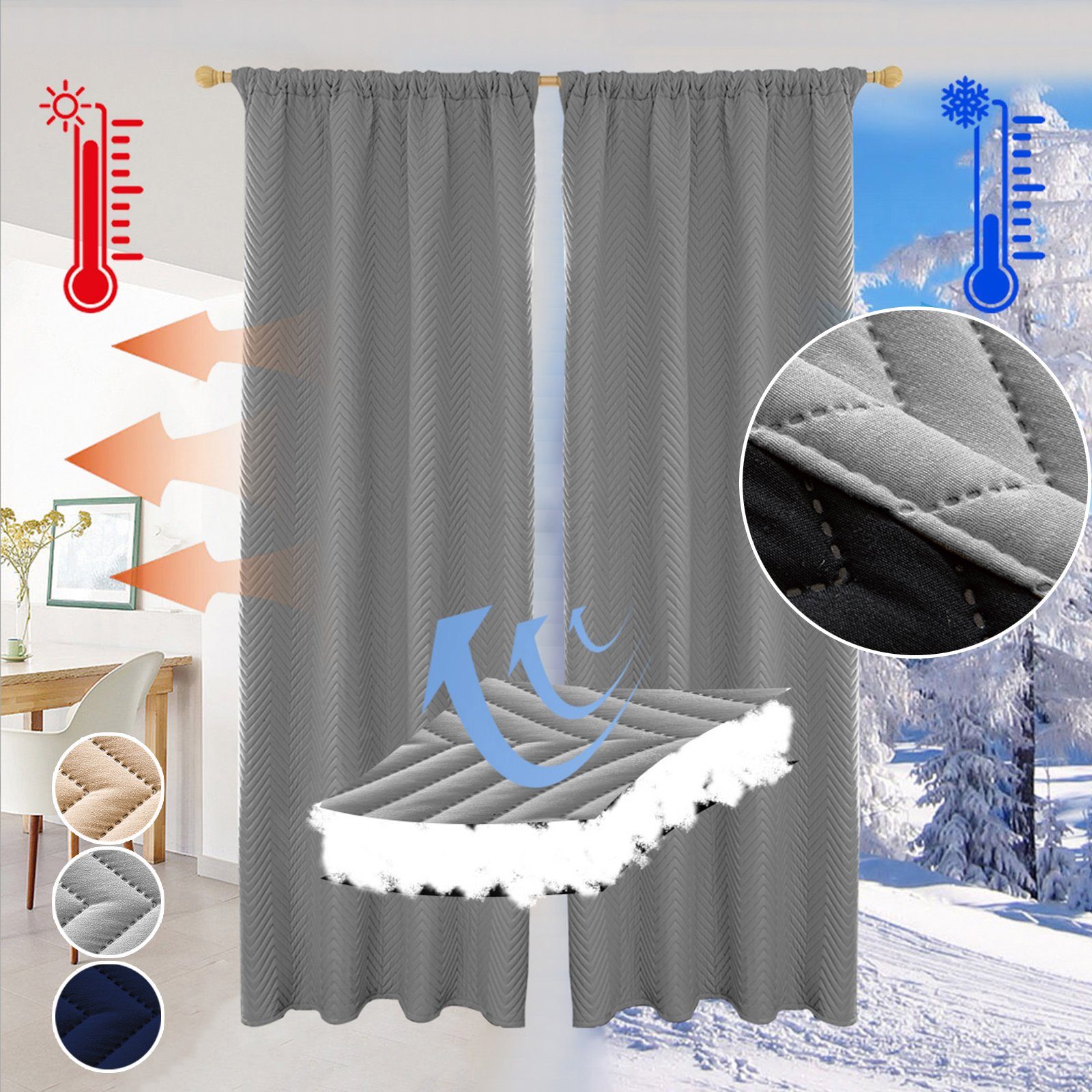 Vorhang Verdunkelungsvorhang mit Kräuselband, 100% Blickdicht, Thermo, Sunicol, (1 St), Dick, Wärmeisolierende, Gardinen für Schlafzimmer Wohnzimmer Grau