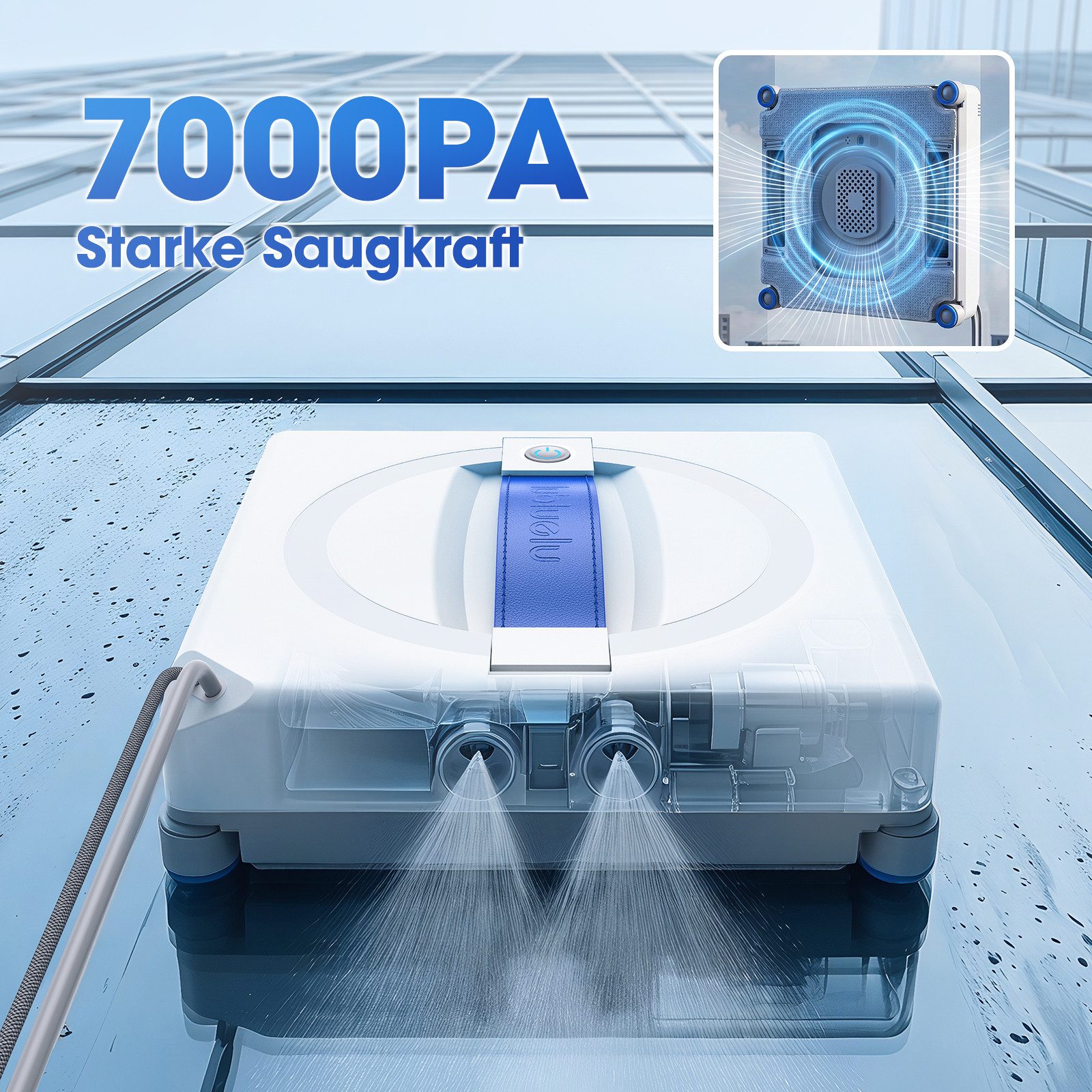 lubluelu Fensterputzroboter W100 Fensterputzroboter mit Sprühfunktion Glasreinigungsroboter 7kpa, Fernbedienung, Automatischer Glasreiniger mit Sicherheitsseil – Bild 5 von 5