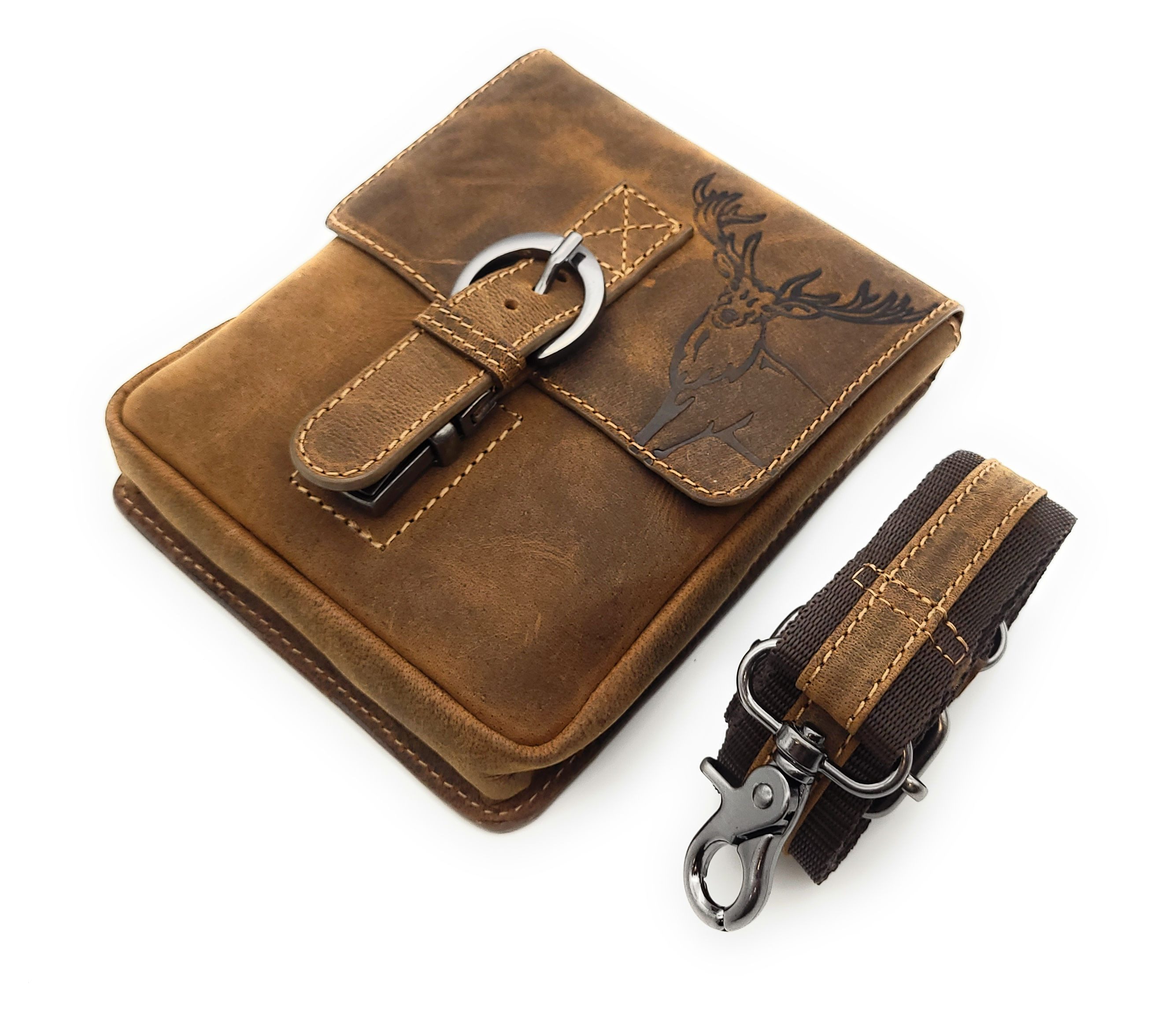 JOCKEY CLUB Gürteltasche echt Leder Hüfttasche mit Hirschprägung, mit abnehmbaren Schultergurt