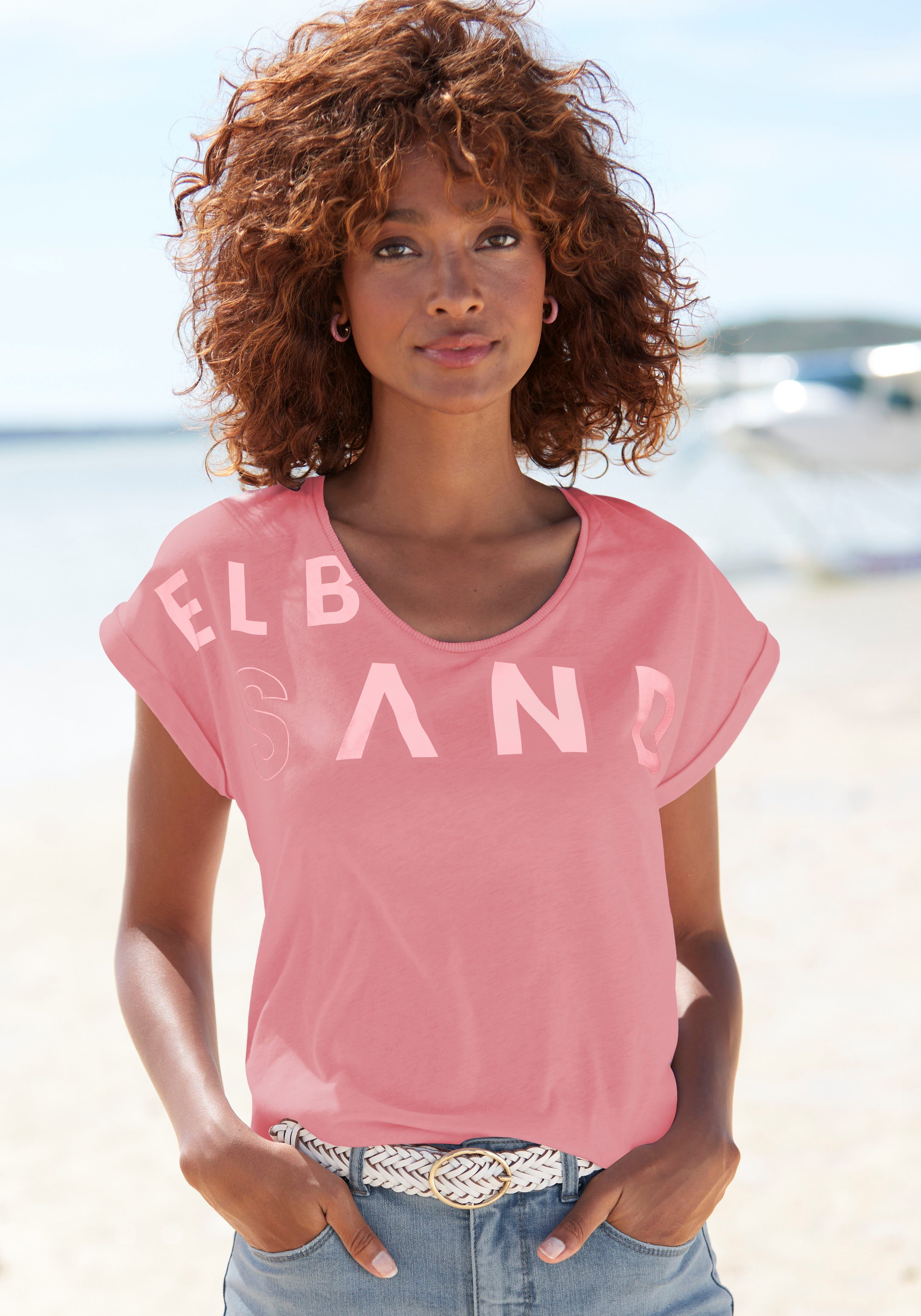 weichem T-Shirt aus pink Kurzarmshirt, Elbsand bequem Jersey, und sportlich