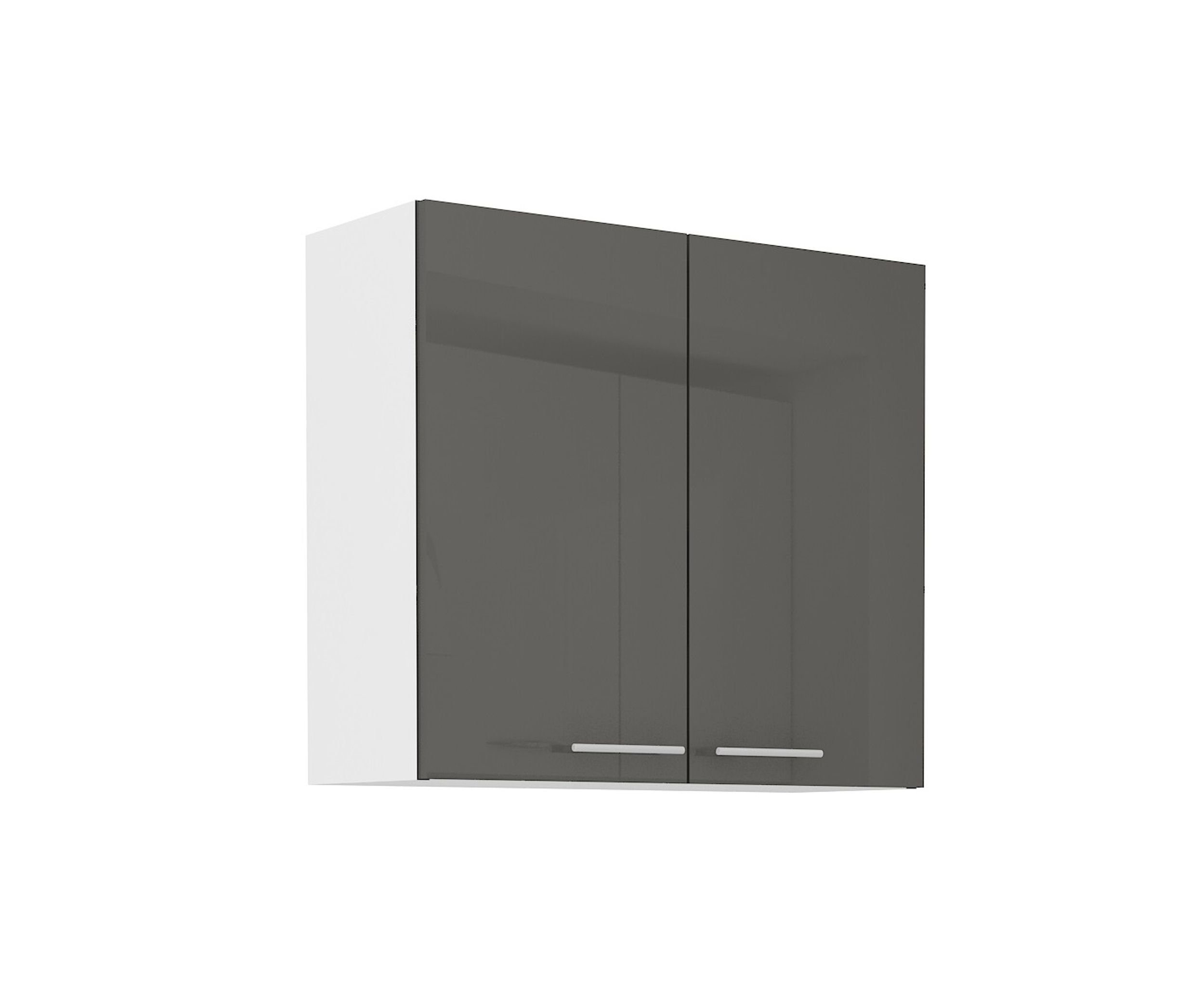 Küchenzeile Weiss + Küchenblock Grau Hängeschrank Hochglanz 80 cm Küchen-Preisbombe Küche Lara matt