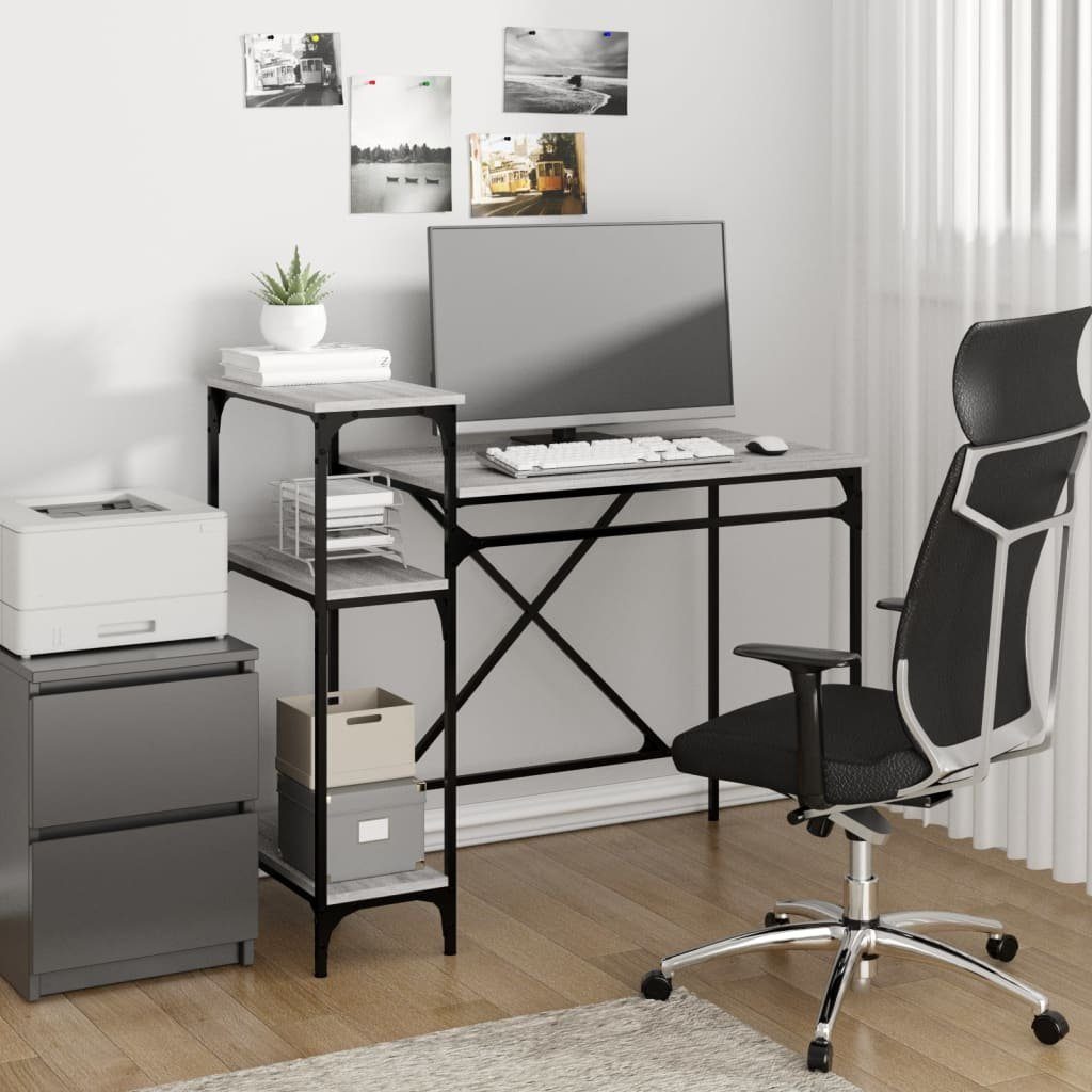 furnicato Schreibtisch mit Regal Grau Sonoma 105x50x90 cm Holzwerkstoff | Schreibtische