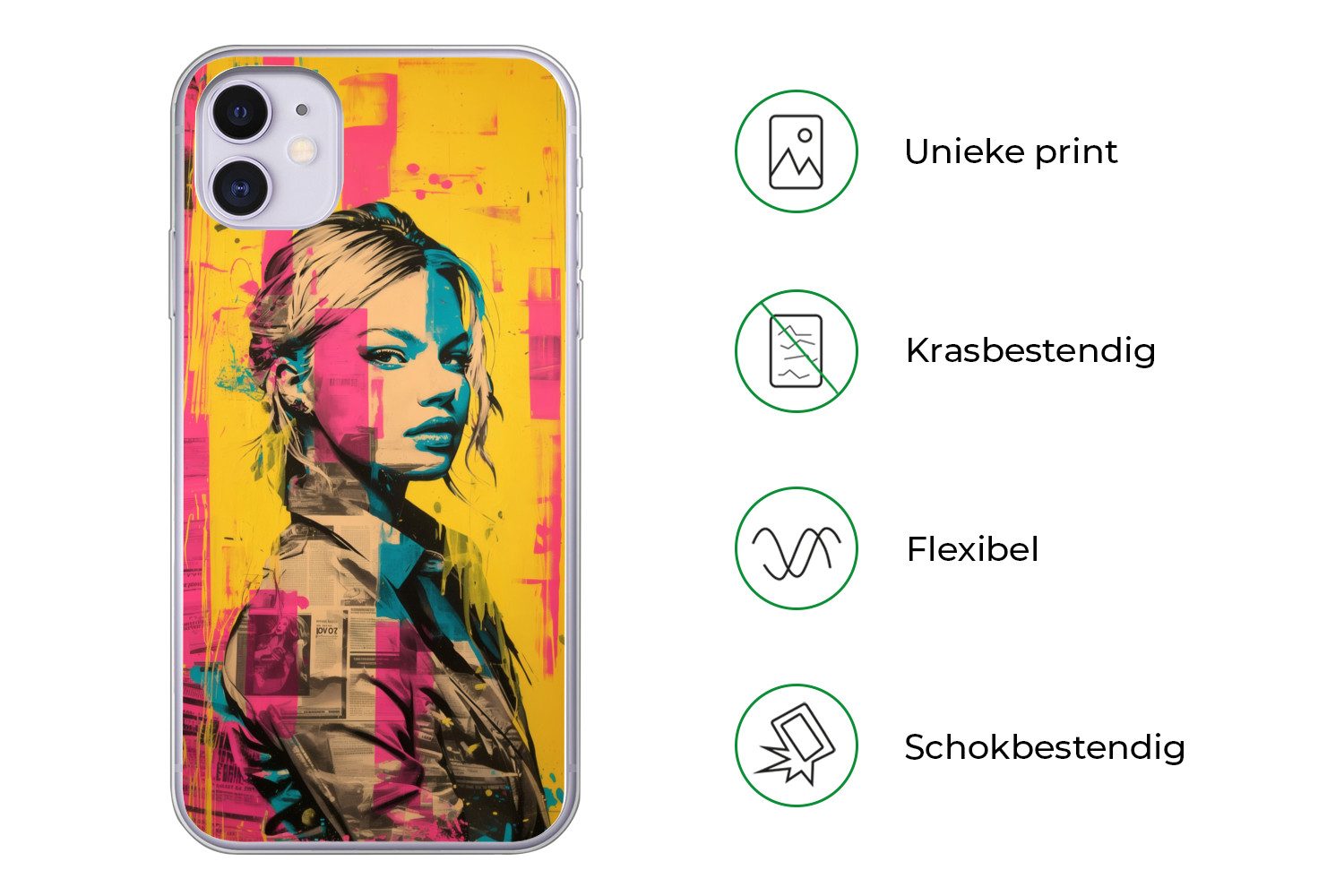 MuchoWow Handyhülle für Apple iPhone 11 Frau - Malstreifen - Farbig, Smartphone-Bumper, Print, Handy Schutzhülle Dünn