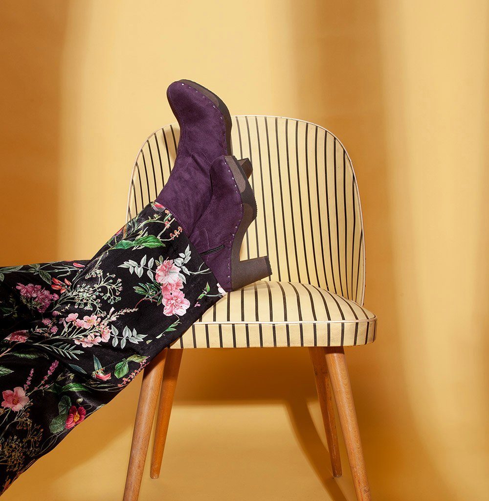 Softclox FABIA vegan Velourseffekt viola (dunkel), Winter, Holz, Clogs, Damen, Stiefelette
