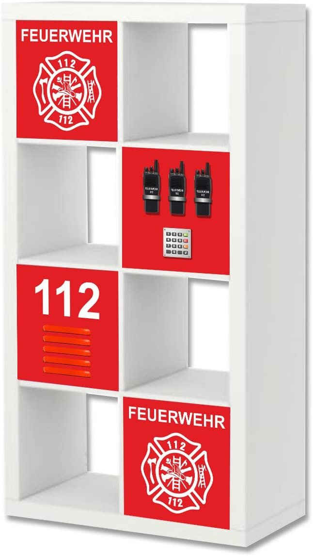 STIKKIPIX Möbelfolie »ER32«, (MÖBEL NICHT INKLUSIVE) Feuerwehr Möbelfolie, Aufkleber-Set passend für das Regal EXPEDIT/KALLAX von IKEA