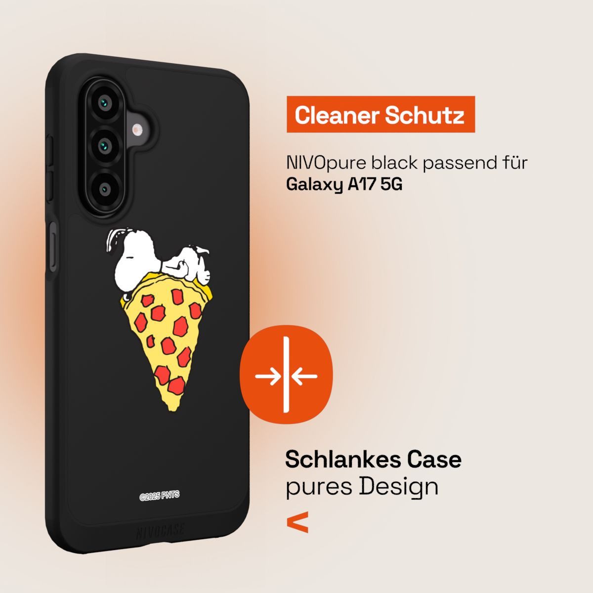 NIVOCASE Handyhülle Peanuts Pizza Snoopy Snoopy Pizza Transparent, Samsung Galaxy A17 5G Handyhülle Hülle NIVOpure Case Schwarz – Bild 4 von 5