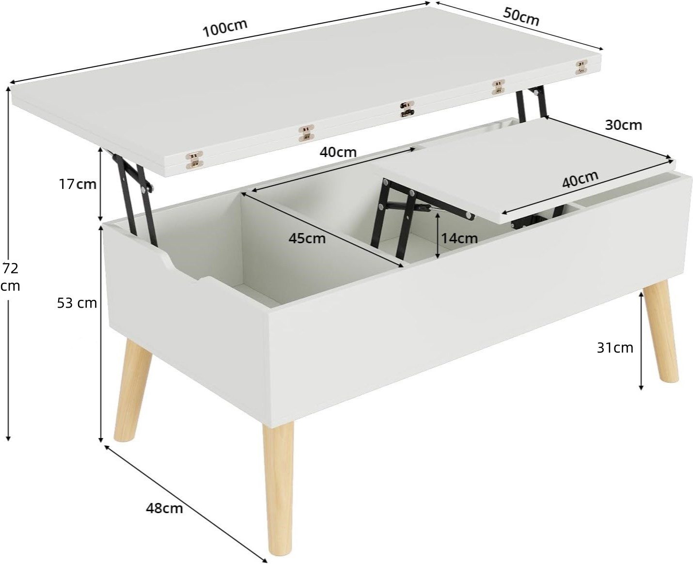 VOWNER Couchtisch mit klappbarer Arbeitsplatte, umwandelbar zum Esstisch, m günstig online kaufen