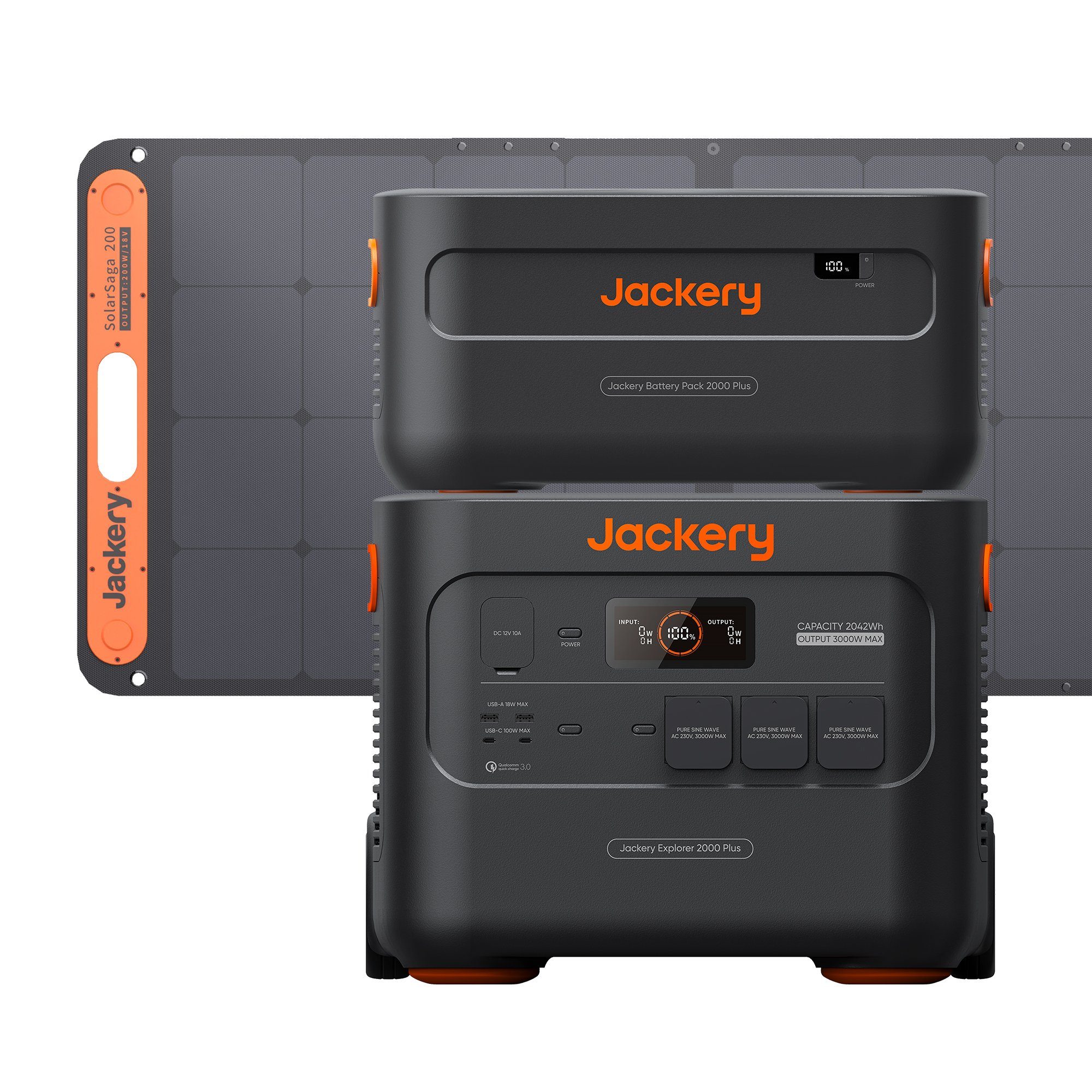 Jackery Stromgenerator Solargenerator 4000 Kit, Explorer 2000 Plus und 1 x Erweiterbarer Akku, mit 1 x 200W Solarmodul