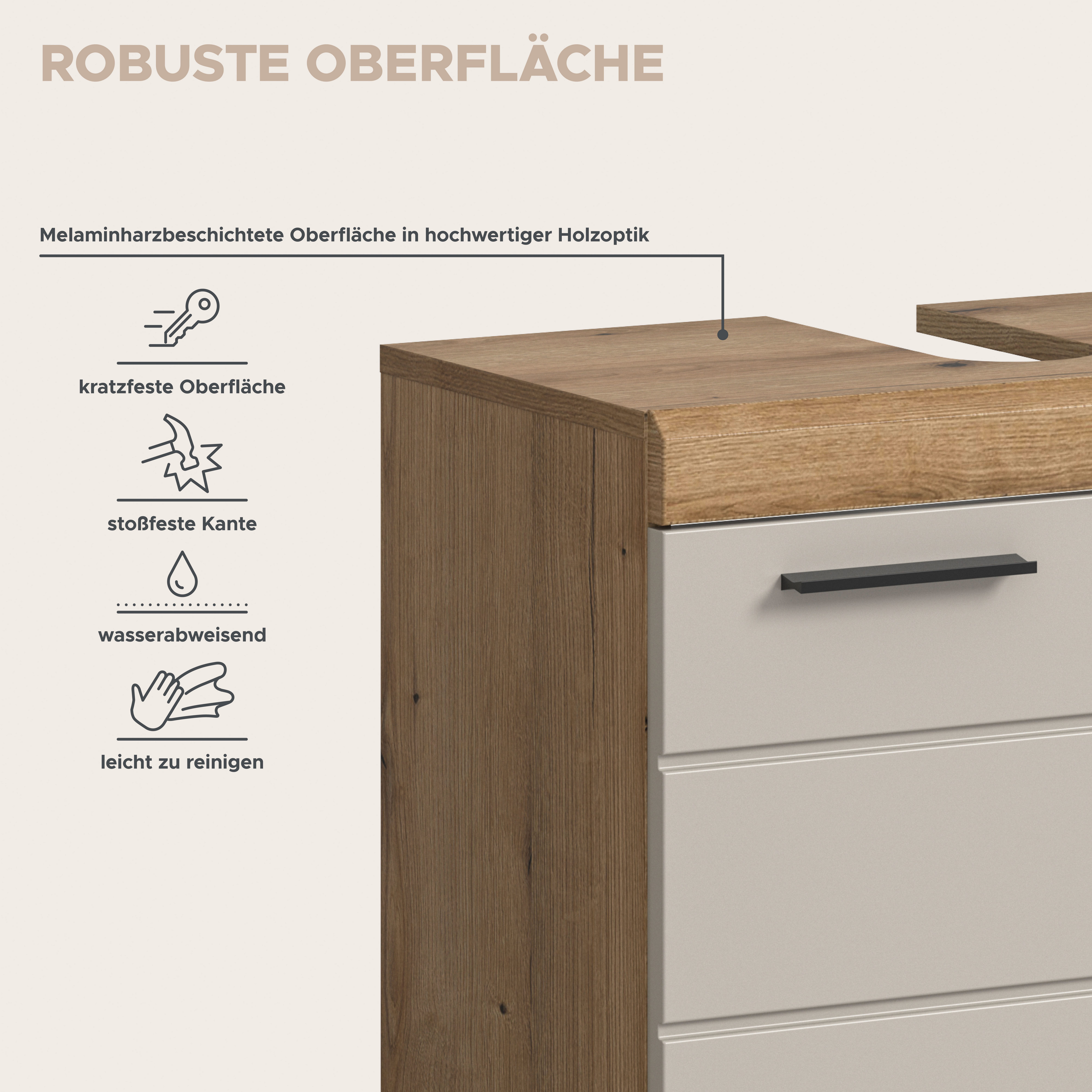 welltime Waschbeckenunterschrank SIENA, Breite 60cm, 2 Tür, 2 Fächer, mit Siphonausschnitt, MDF-Front (1-St., TOPSELLER)