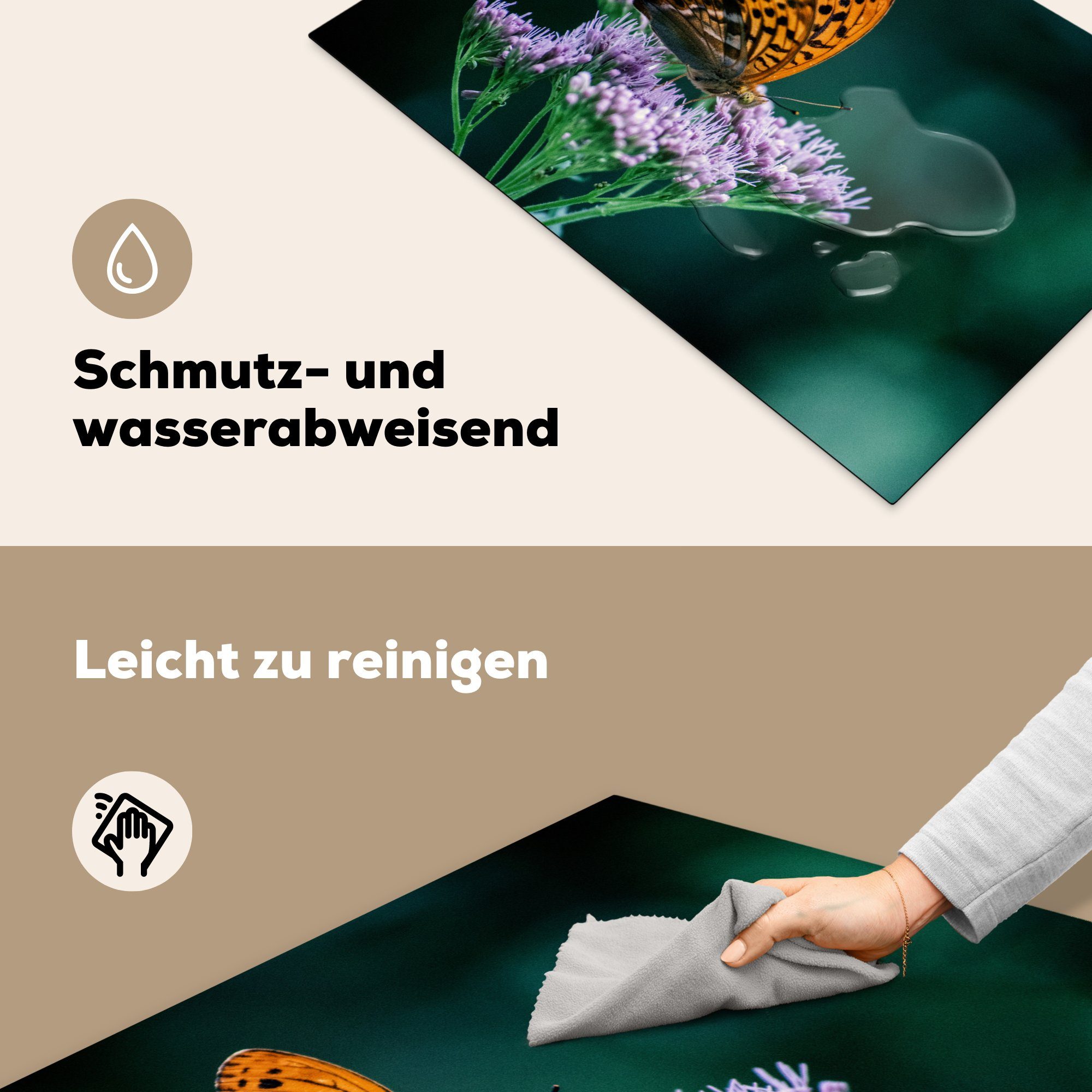 MuchoWow Herdblende-/Abdeckplatte Blumen - Schmetterling Porträt, Ceranfeldabdeckung Vinyl, - (1 Induktionskochfeld 81x52 die Schutz cm, tlg), für küche